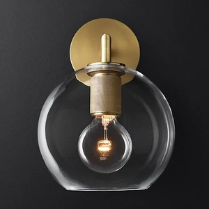 Изображение Бра Rh Utilitaire Globe Shade Single Sconce Brass By Imperiumloft