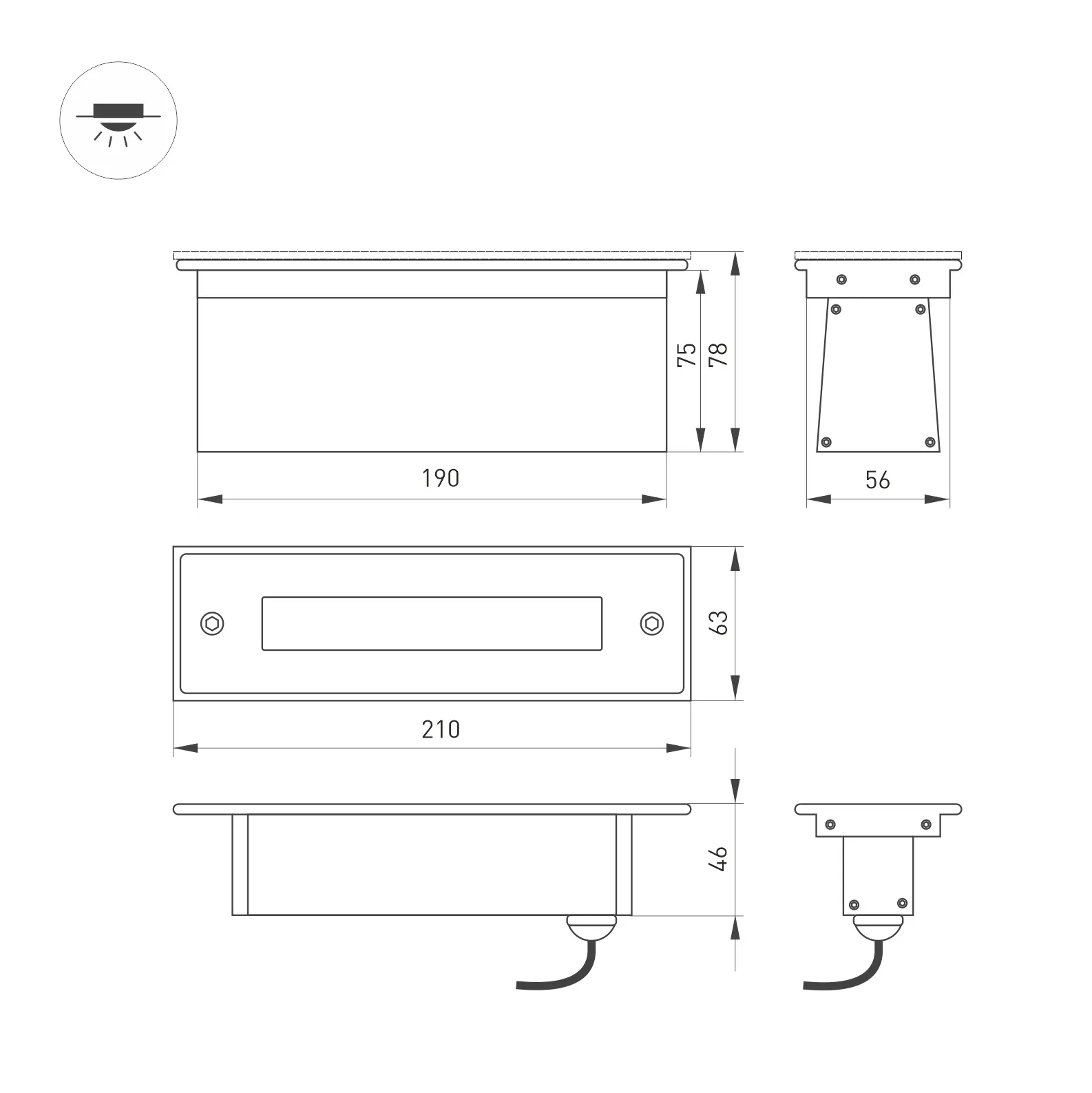 Светильник LTD-LINE-TILT-S210-8W Day4000 (SL, 120 deg, 230V) (Arlight, IP67 Металл, 3 года) - Изображение