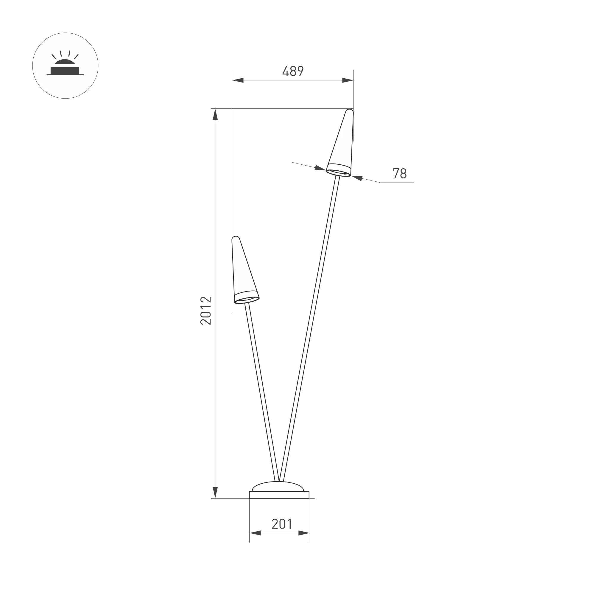 Светильник LGD-CONO-BOLL-H2000-2x7W Warm3000 (DG, 36 deg, 230V) (Arlight, IP65 Металл, 3 года) - Изображение