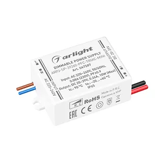 Блок питания ARPJ-SP-39260-PFC-TRIAC-MINI (10W, 20-39V, 260mA) (Arlight, IP65 Пластик, 5 лет) - Изображение