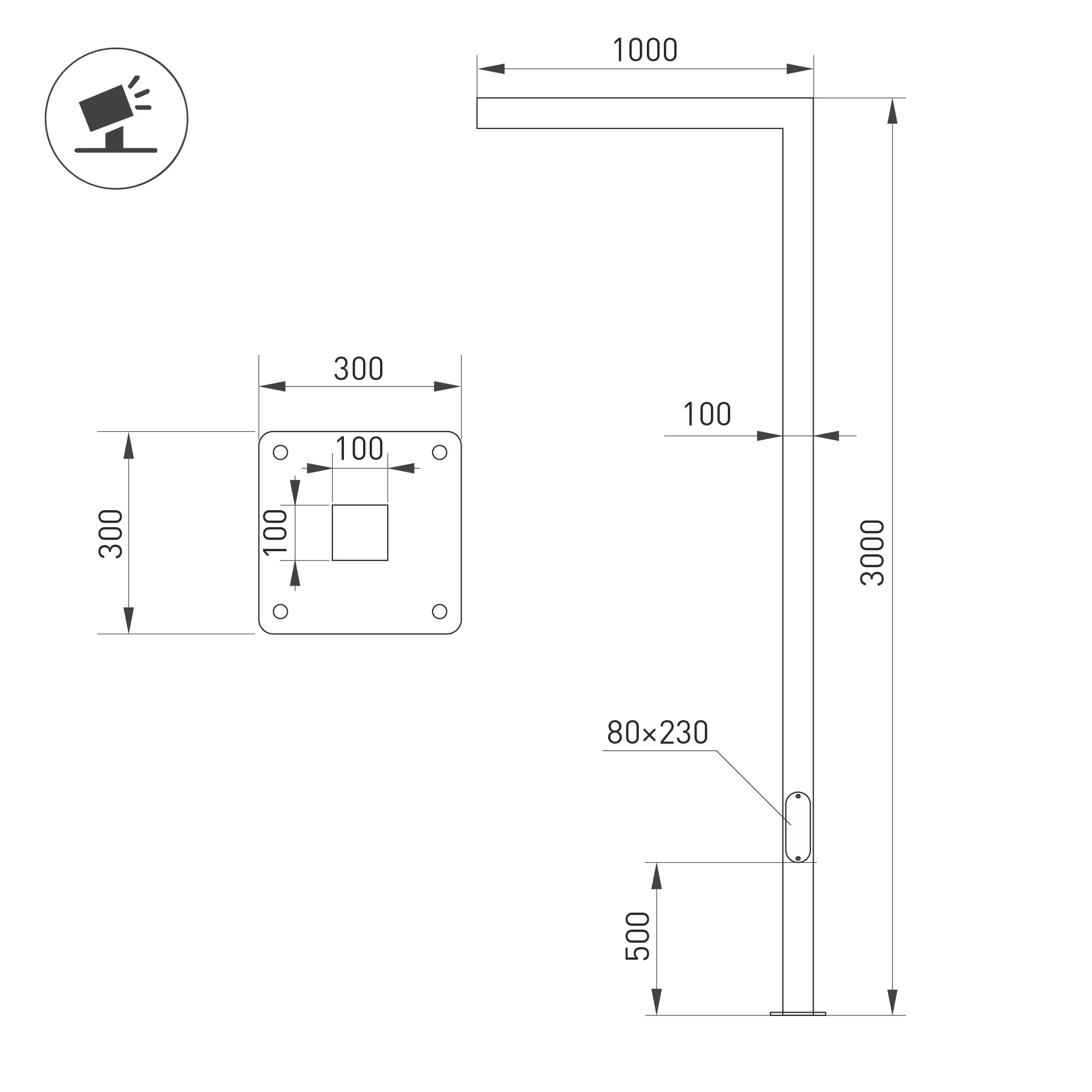 Опора OXOR-STER-G-1000x100x100-L3000-52W Warm3000 (BK, 230V) IP65 (Arlight, Сталь) - Изображение