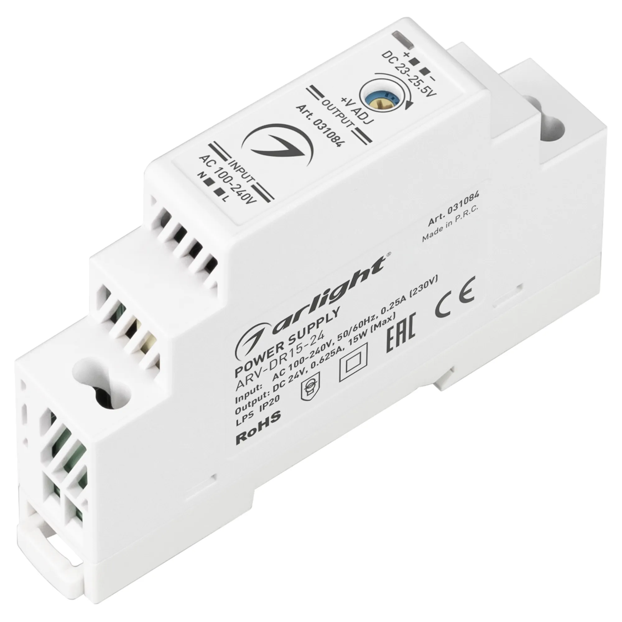 Блок питания ARV-DR15-24 (24V, 0.63A, 15W) (Arlight, IP20 DIN-рейка) - Изображение