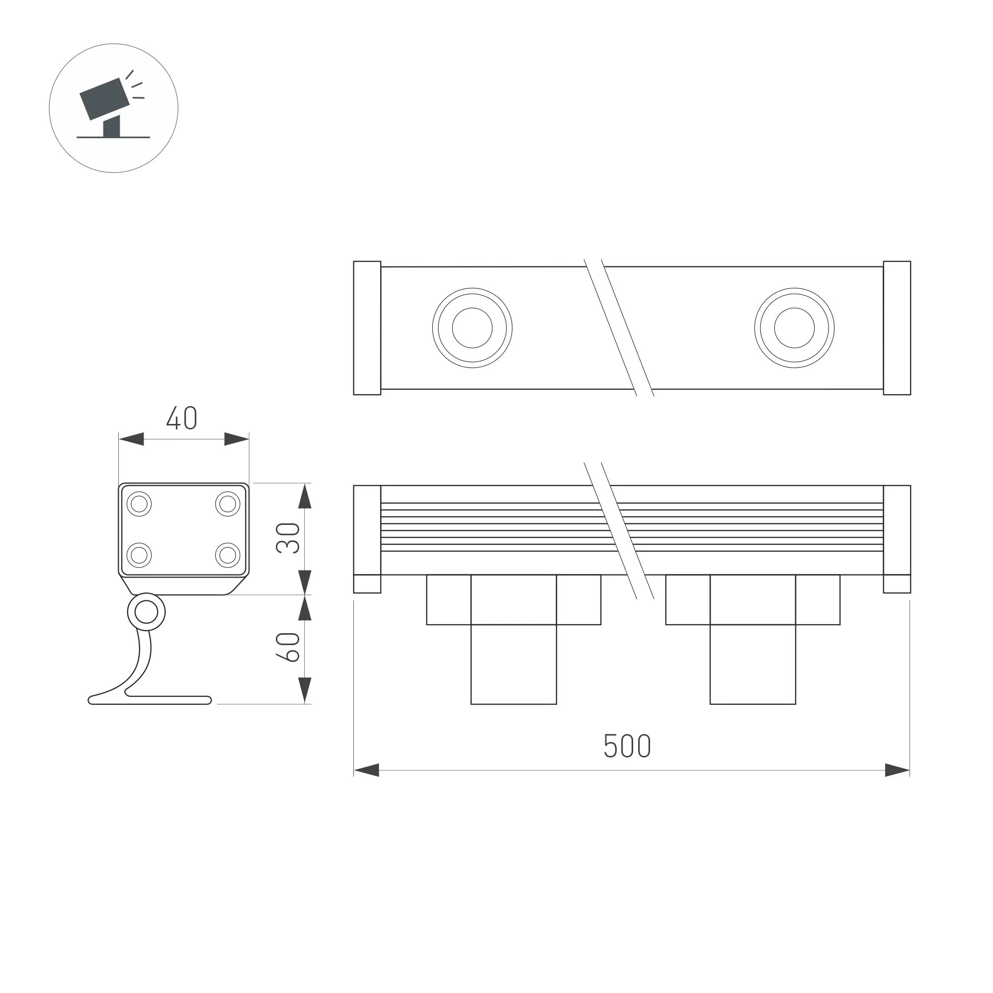 Линейный прожектор AR-LINE-500-6W Warm3000 (GR, 30 deg, 230V) (Arlight, IP65 Металл, 3 года) - Изображение