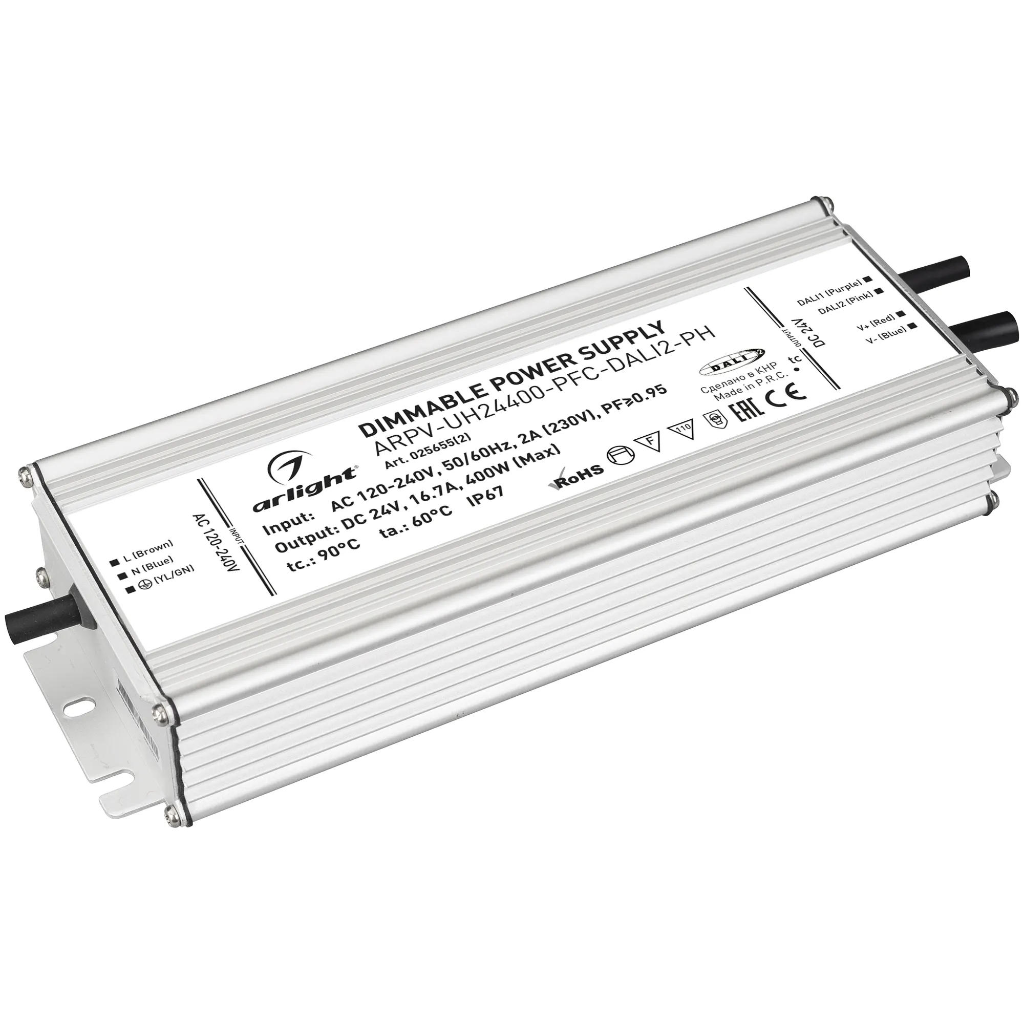 Блок питания ARPV-UH24400-PFC-DALI2-PH (24V, 16.7A, 400W) (Arlight, IP67 Металл, 7 лет) - Изображение