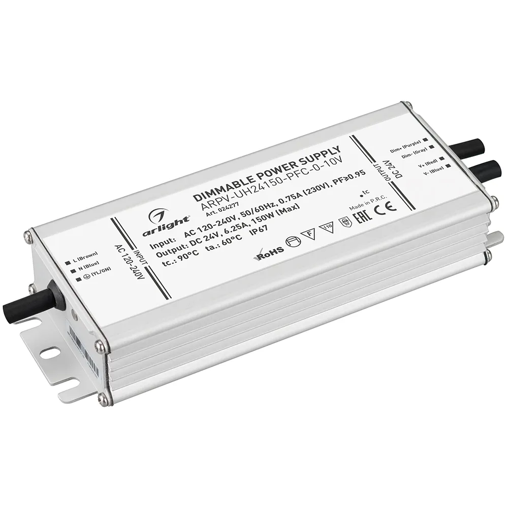 Блок питания ARPV-UH24150-PFC-0-10V (24V, 6.3A, 150W) (Arlight, IP67 Металл, 7 лет) - Изображение