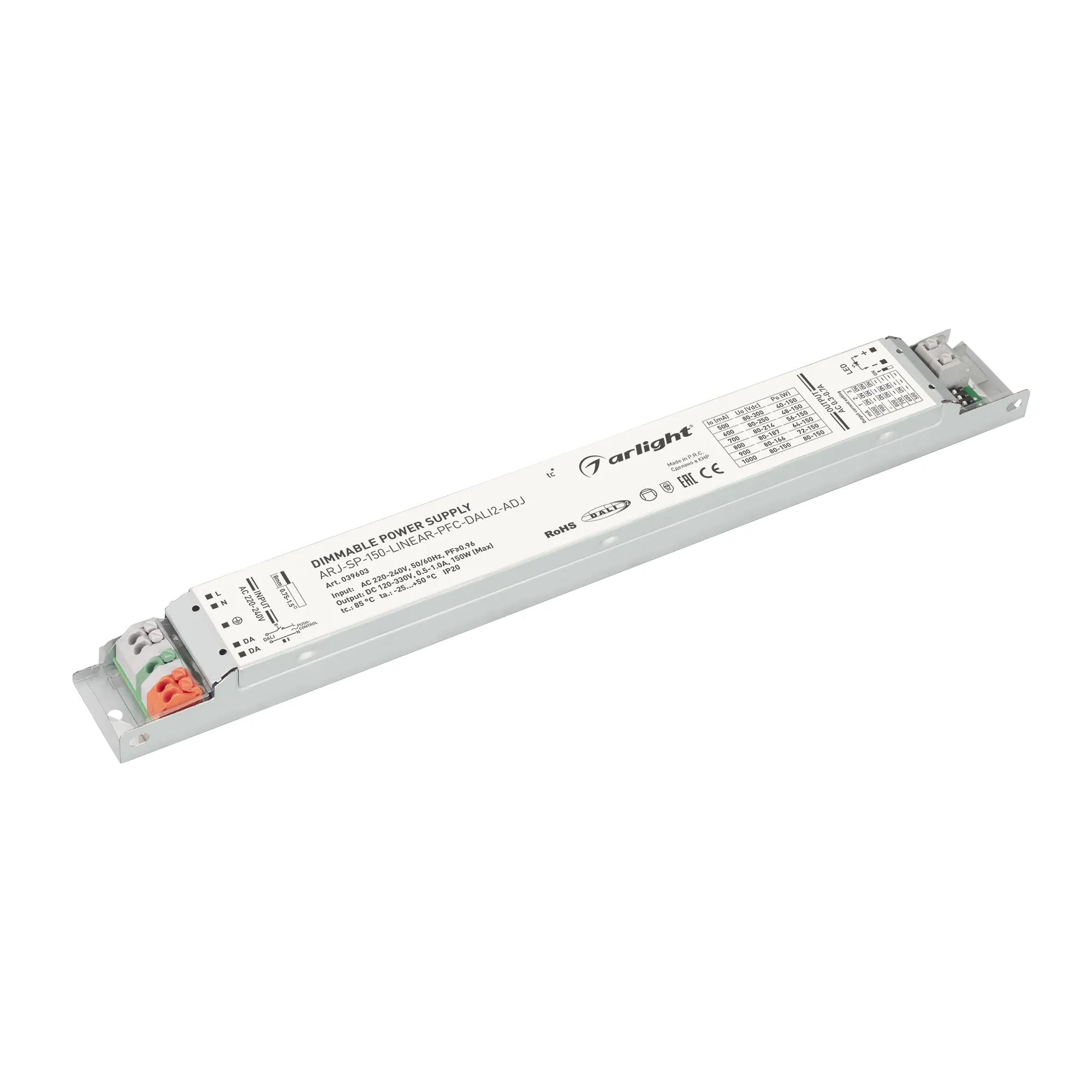 Блок питания ARJ-SP-150-LINEAR-PFC-DALI2-ADJ (150W, 120-330V, 0.5-1.0A) (Arlight, IP20 Металл, 5 лет) - Изображение