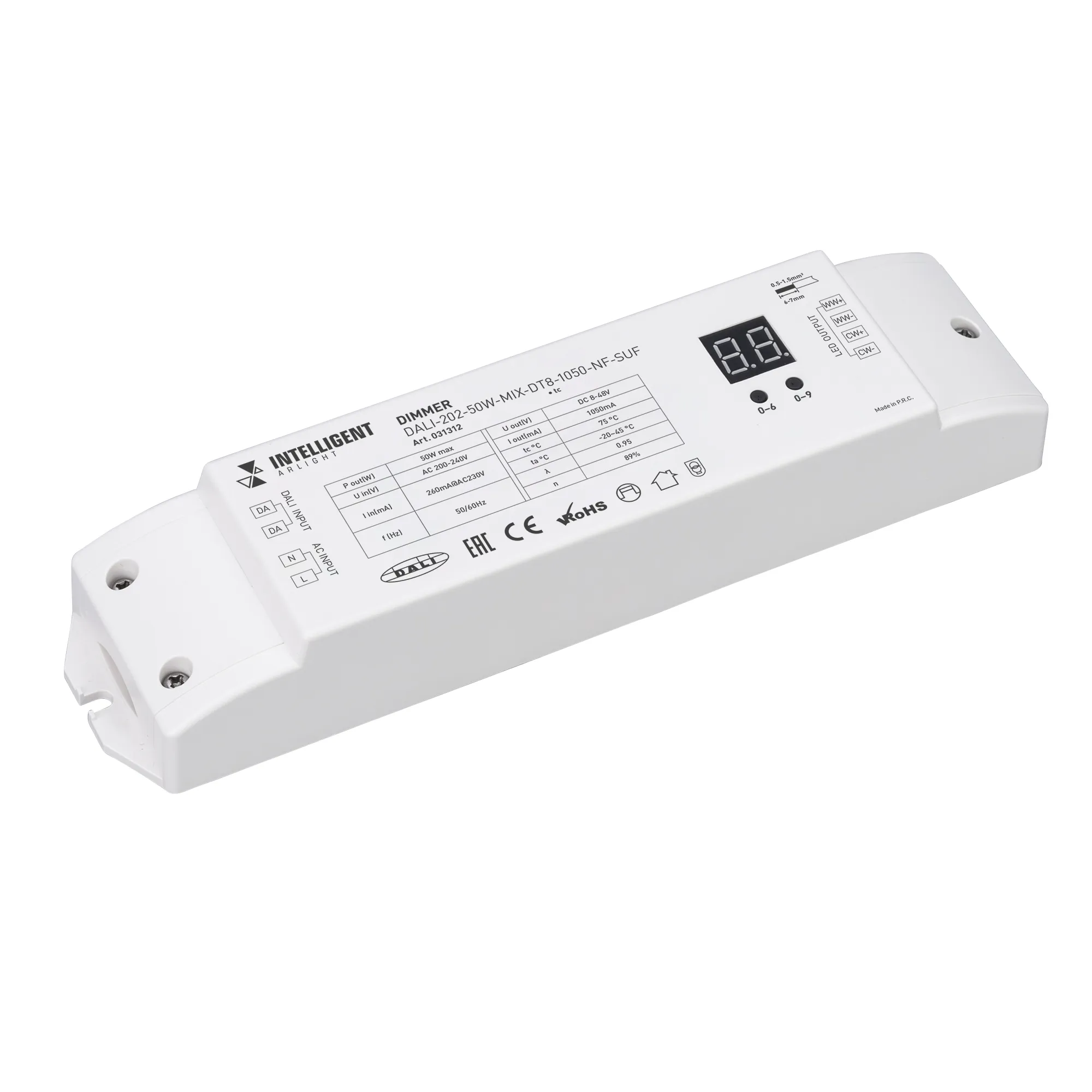 INTELLIGENT ARLIGHT Диммер DALI-202-50W-MIX-DT8-1050-NF-SUF (230V, 1000mА) (IARL, Пластик) - Изображение