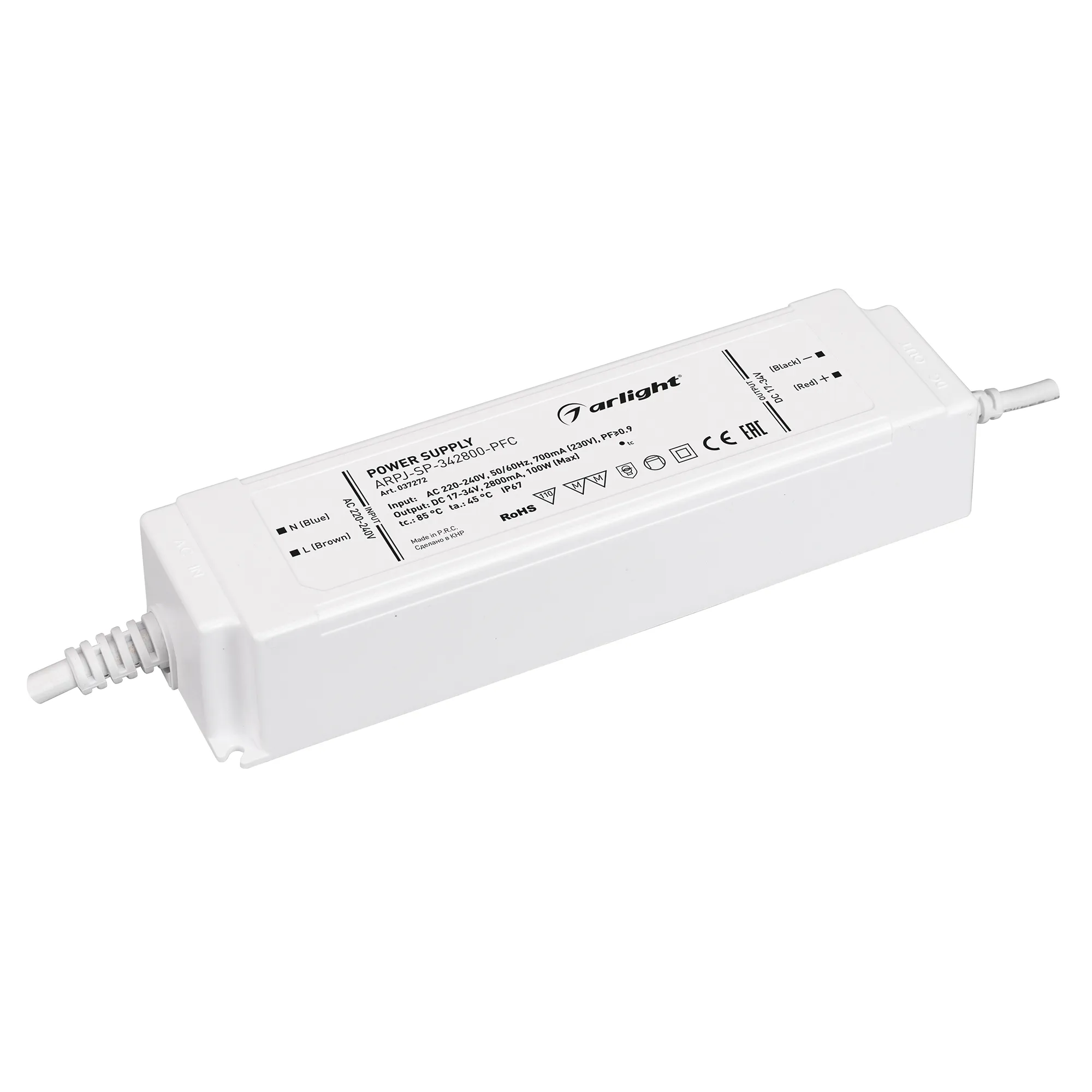 Блок питания ARPJ-SP-342800-PFC (100W, 17-34V, 2.8A) (Arlight, IP67 Пластик, 5 лет) - Изображение