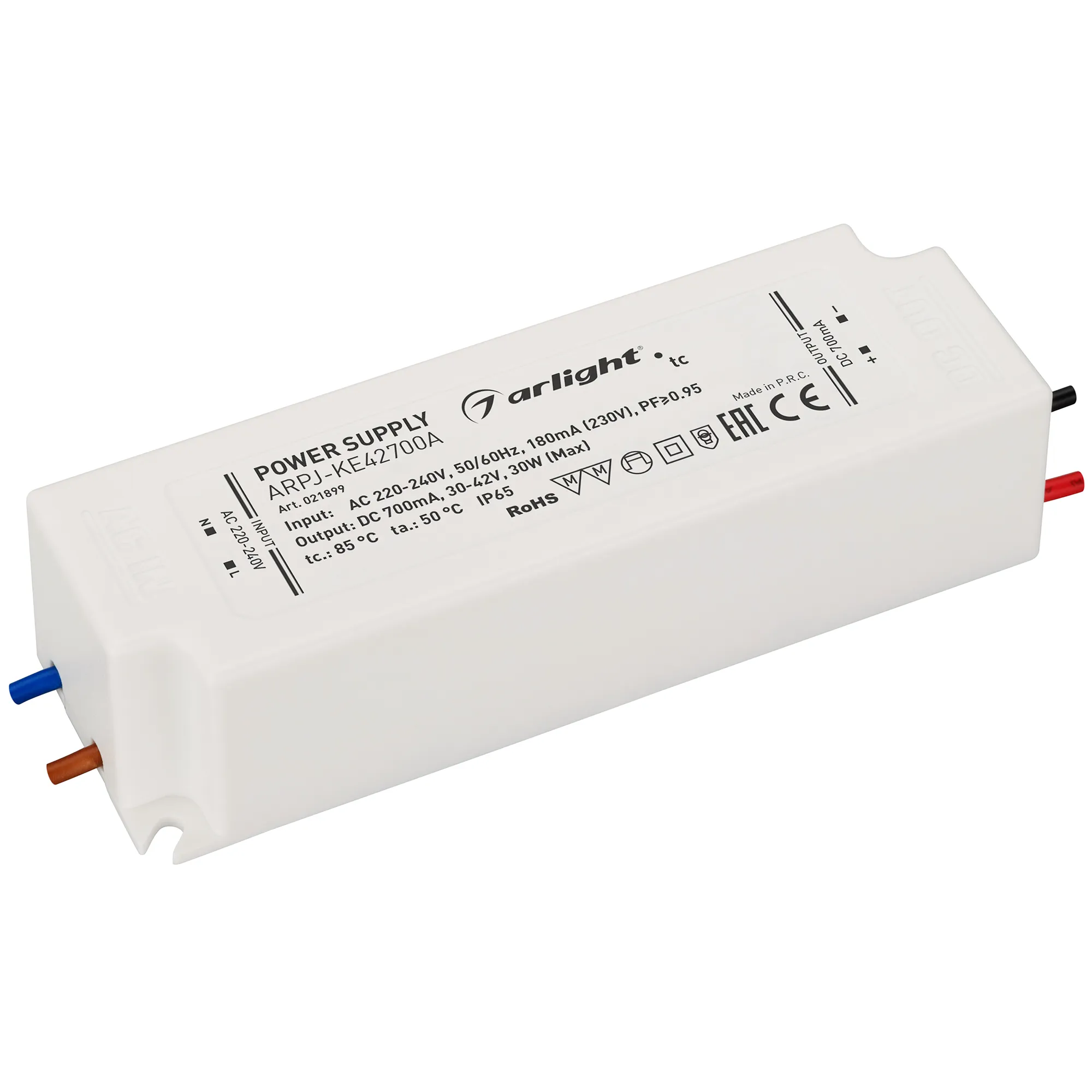Блок питания ARPJ-KE42700A (30W, 700mA, PFC) (Arlight, IP65 Пластик, 5 лет) - Изображение