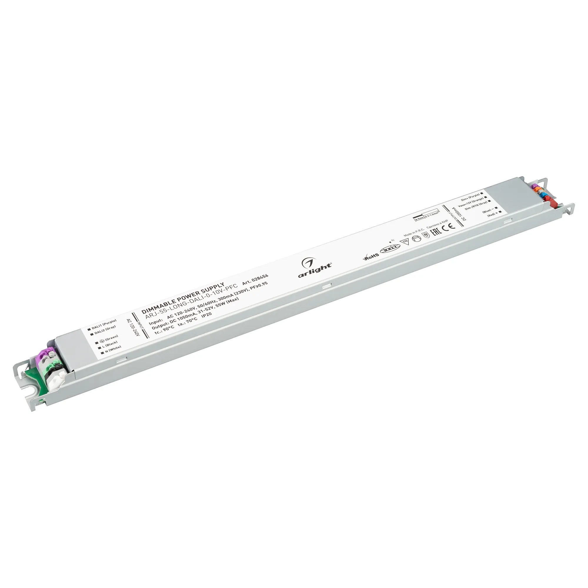 Блок питания ARJ-55-LONG-DALI-0-10V-PFC (55W, 1050mA) (Arlight, IP20 Металл, 7 лет) - Изображение