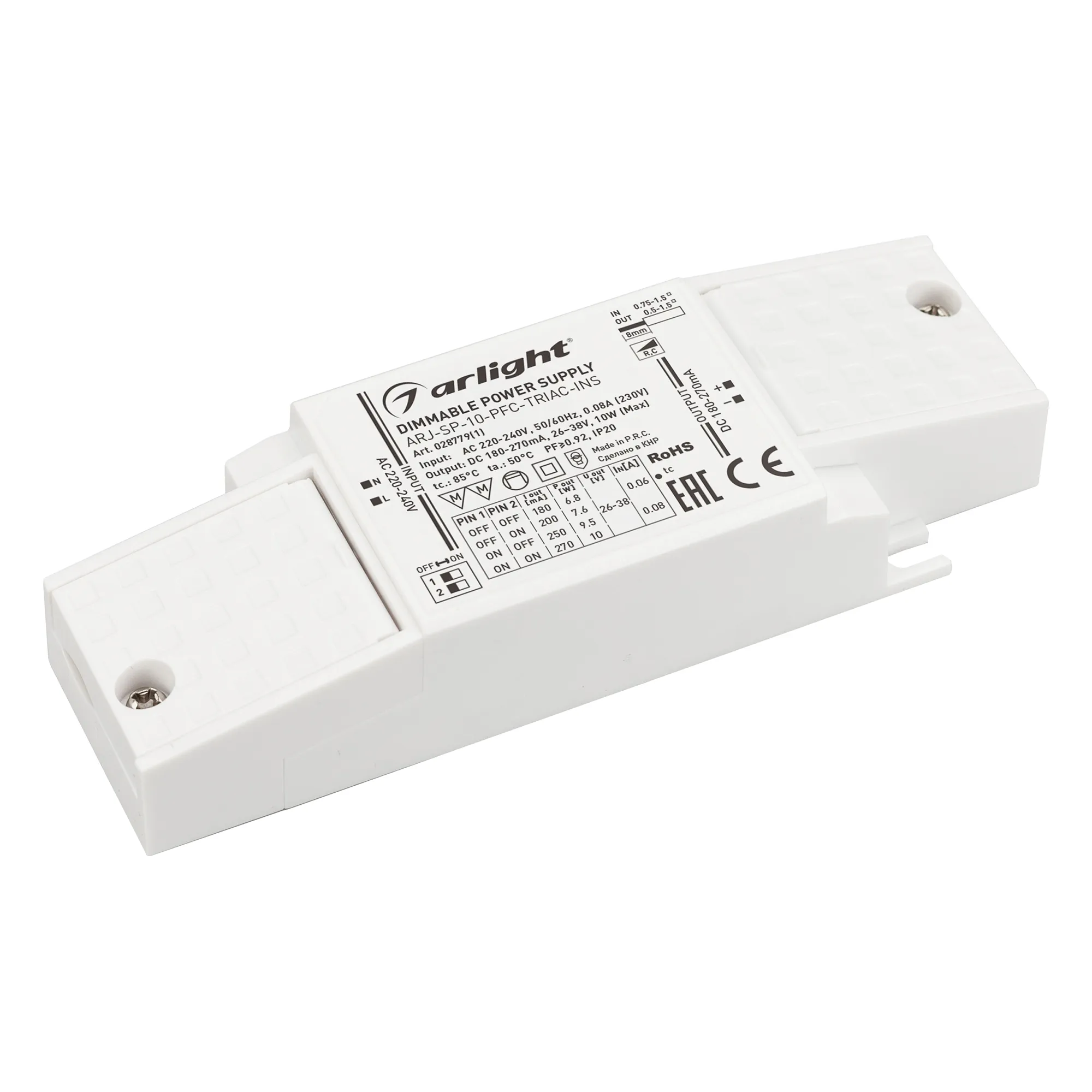 Блок питания ARJ-SP-10-PFC-TRIAC-INS (10W, 26-38V, 0.18-0.27A) (Arlight, IP20 Пластик, 5 лет) - Изображение