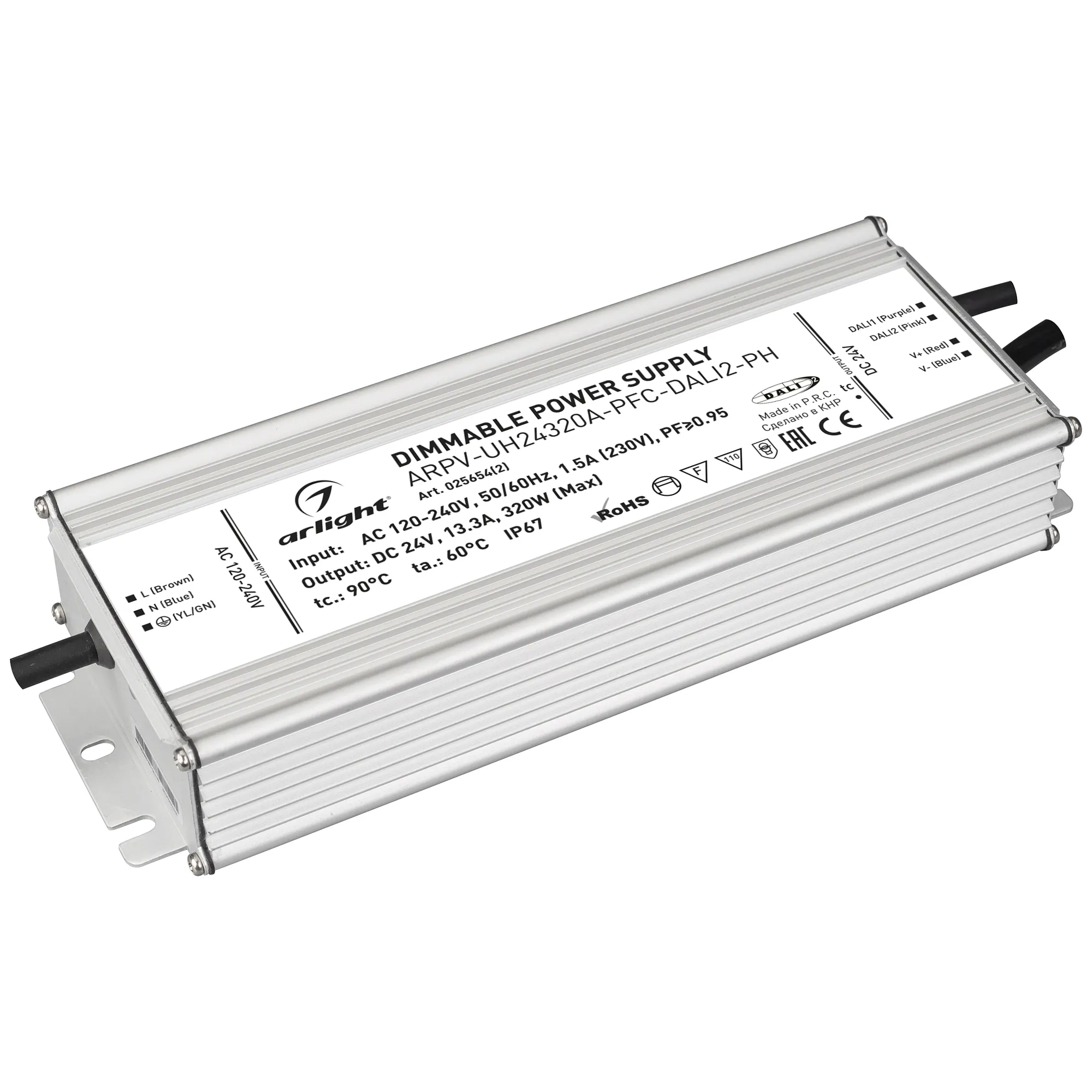 Блок питания ARPV-UH24320A-PFC-DALI2-PH (24V, 13.3A, 320W) (Arlight, IP67 Металл, 7 лет) - Изображение