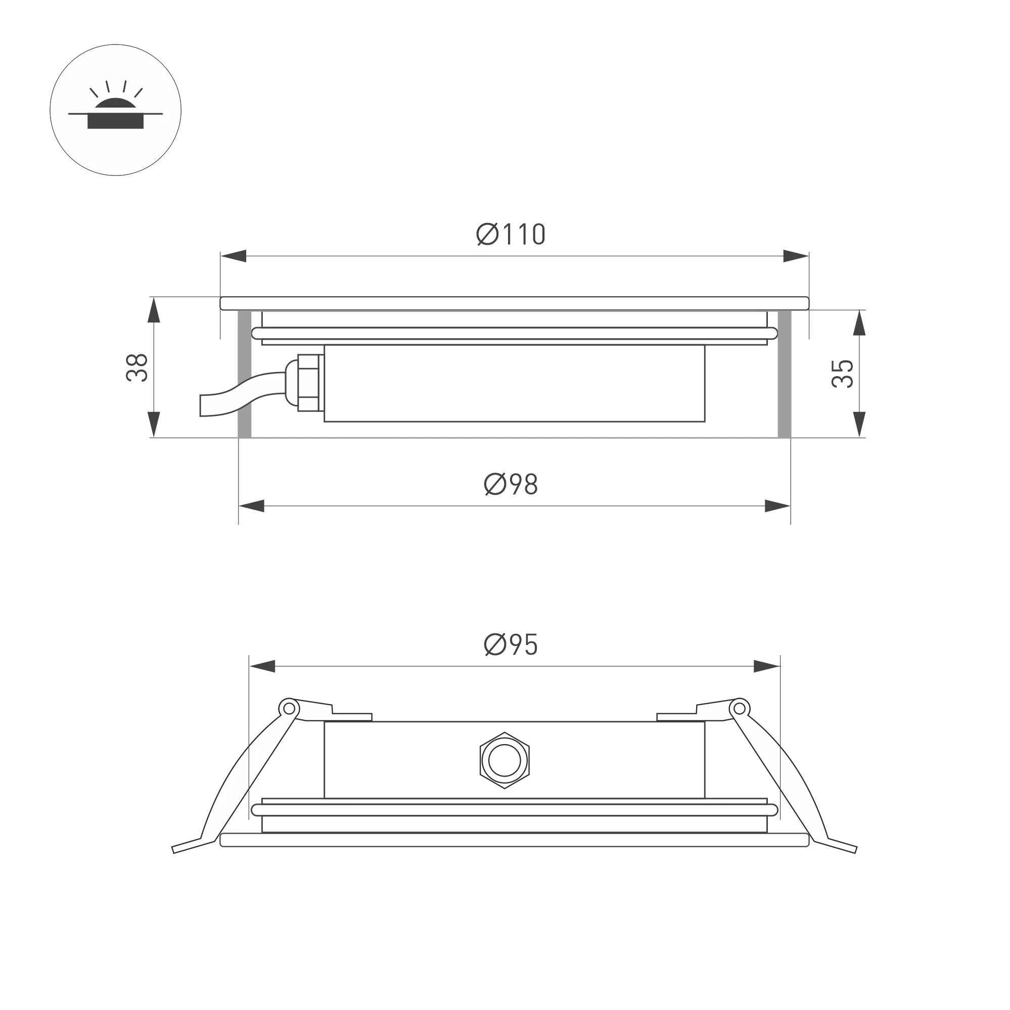 Светильник ART-GROUND-SLIM-R110-6W Warm3000 (SL, 35 deg, 24V) (Arlight, IP67 Металл, 3 года) - Изображение