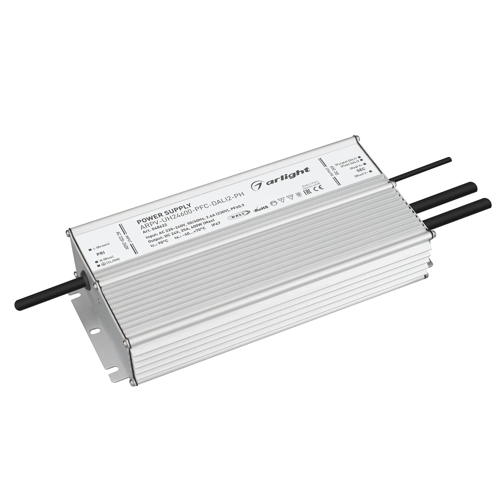 Блок питания ARPV-UH24600-PFC-DALI2-PH (24V, 25A, 600W) (Arlight, IP67 Металл, 7 лет) - Изображение