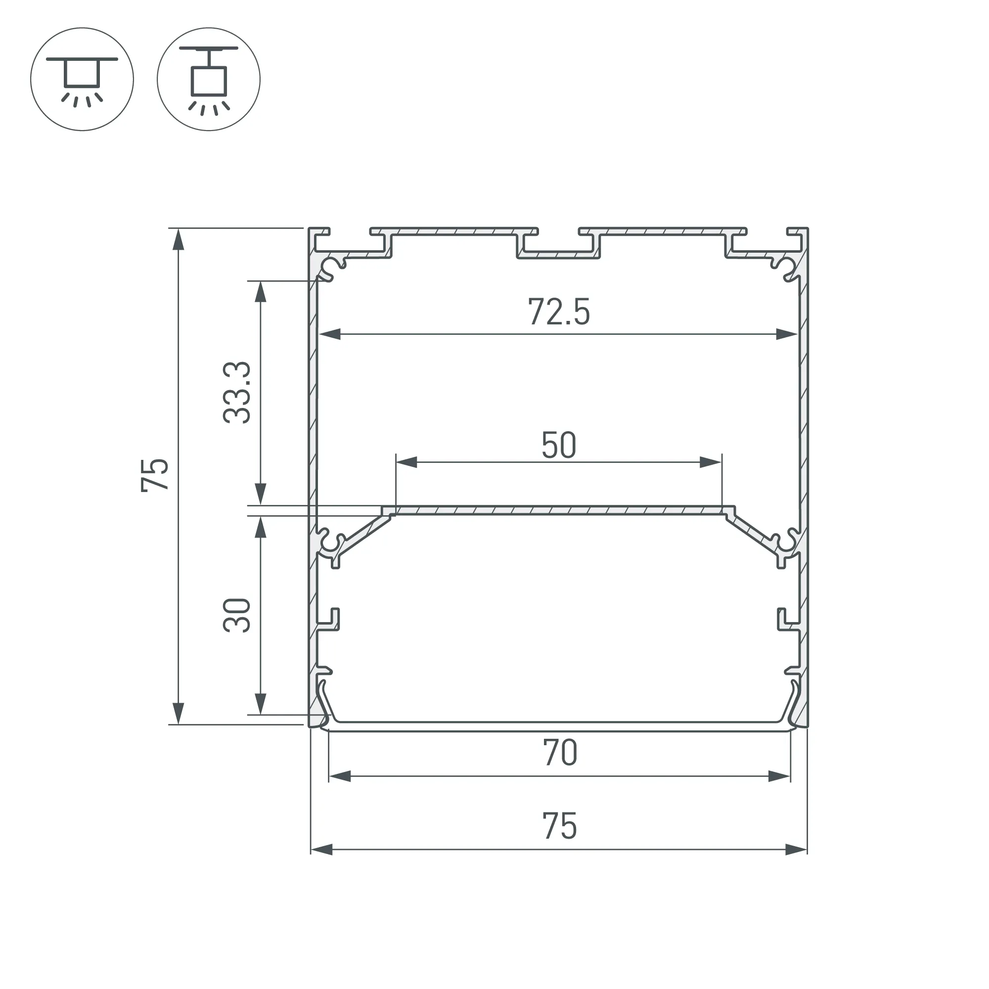 Профиль LINE-S-7575-2000 WHITE (Arlight, Алюминий) - Изображение