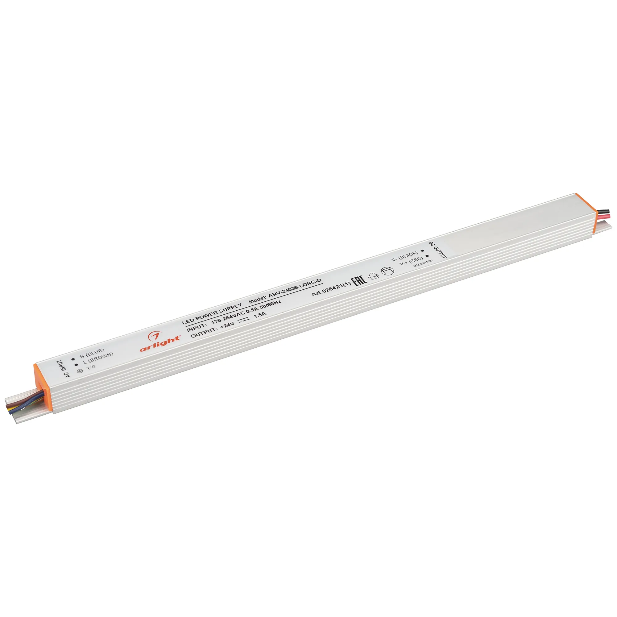 Блок питания ARV-24036-LONG-D (24V, 1.5A, 36W) (Arlight, IP20 Металл, 2 года) - Изображение