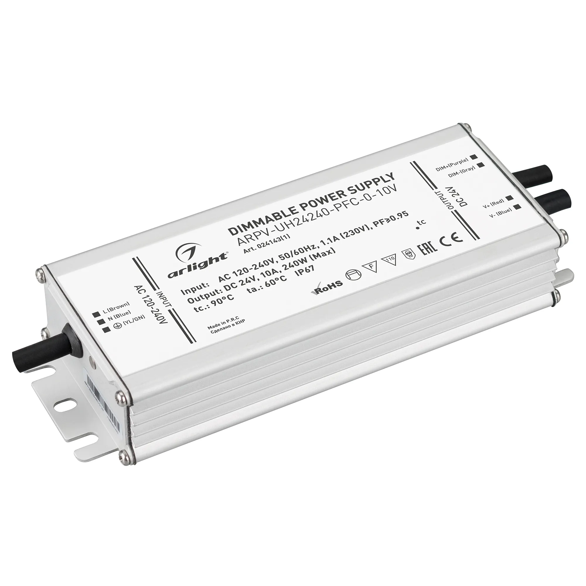 Блок питания ARPV-UH24240-PFC-0-10V (24V, 10.0A, 240W) (Arlight, IP67 Металл, 7 лет) - Изображение