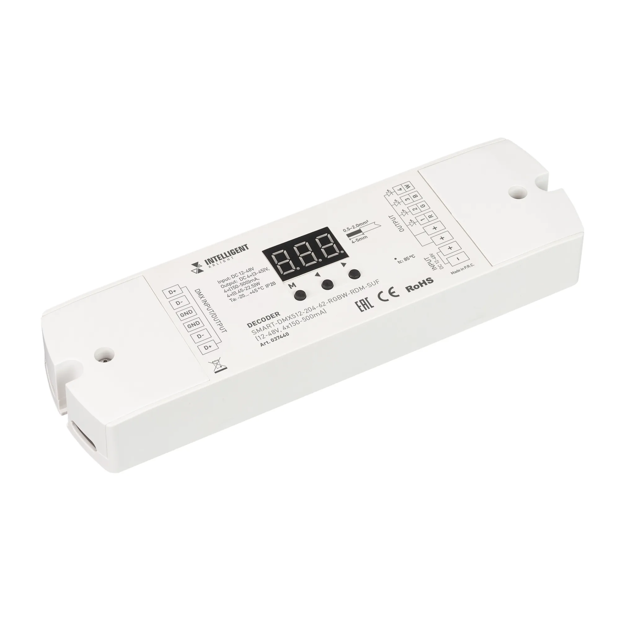 INTELLIGENT ARLIGHT Декодер SMART-DMX512-204-62-RGBW-RDM-SUF (12-48V, 4x150-500mA) (IARL, IP20 Пластик, 5 лет) - Изображение