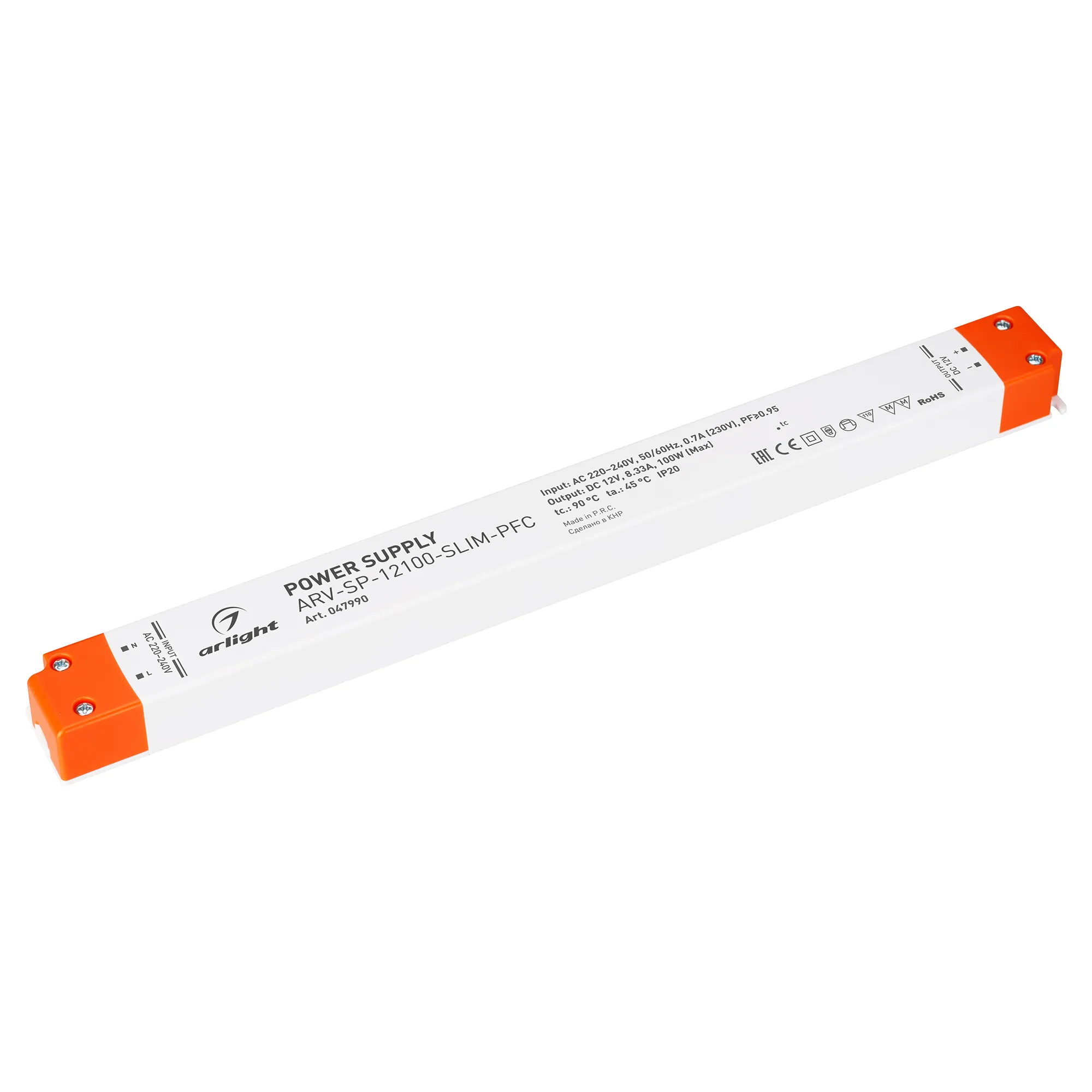 Блок питания ARV-SP-12100-SLIM-PFC (12V, 8.33A, 100W) (Arlight, IP20 Пластик, 5 лет) - Изображение