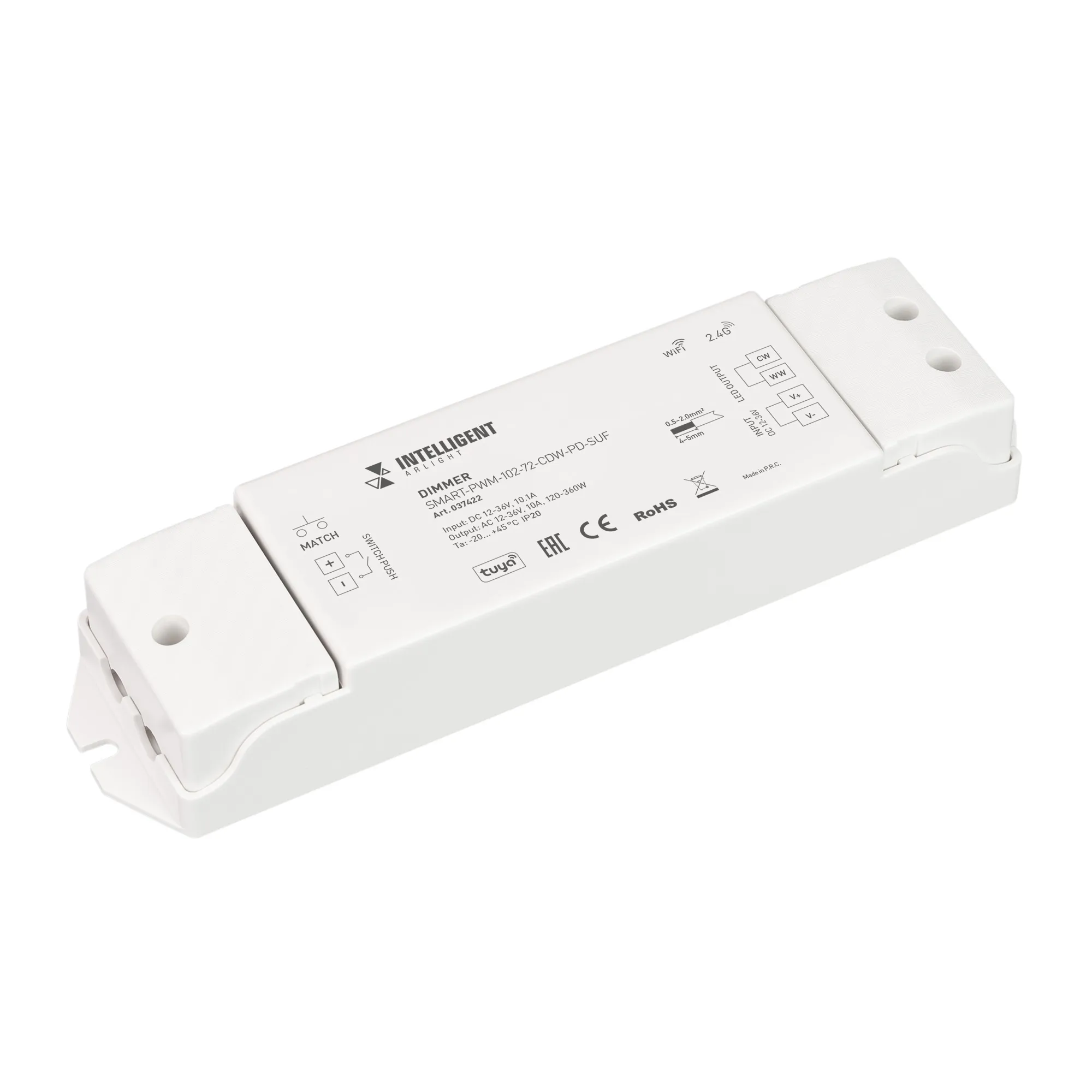 INTELLIGENT ARLIGHT Диммер SMART-PWM-102-72-CDW-PD-SUF (12-36V, 2x5A, TUYA Wi-Fi, 2.4G) (IARL, IP20 Пластик, 5 лет) - Изображение