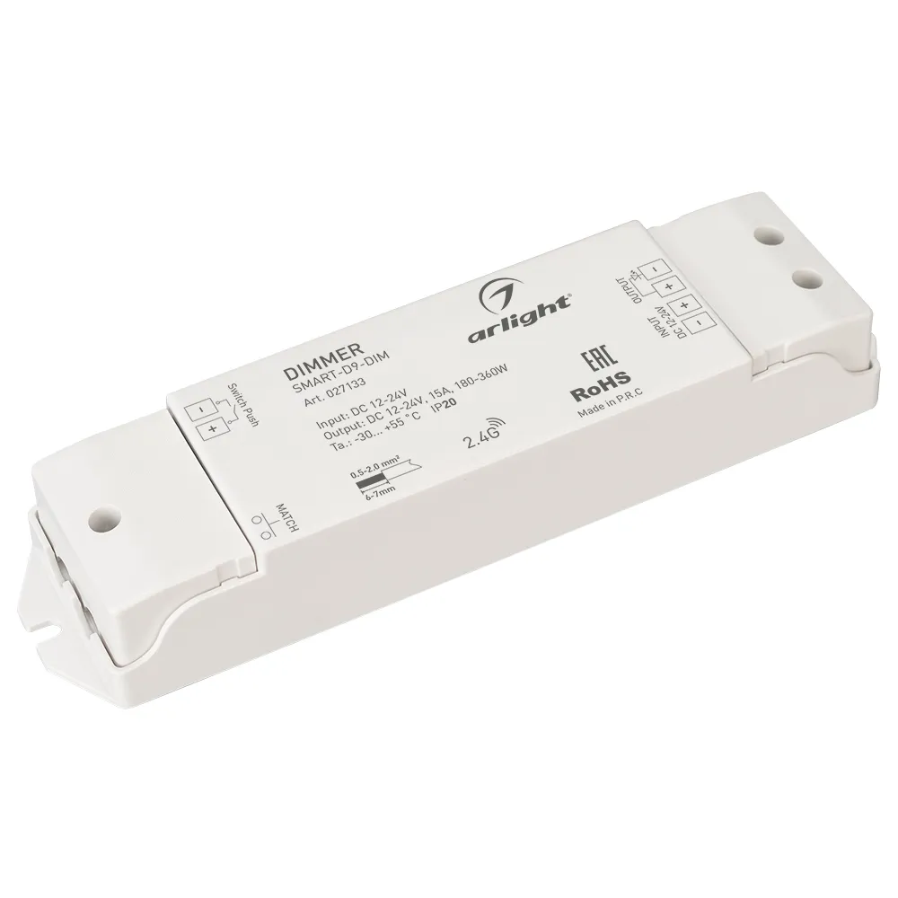 Диммер SMART-D9-DIM (12-24V, 1x15A, 2.4G) (Arlight, IP20 Пластик, 5 лет) - Изображение