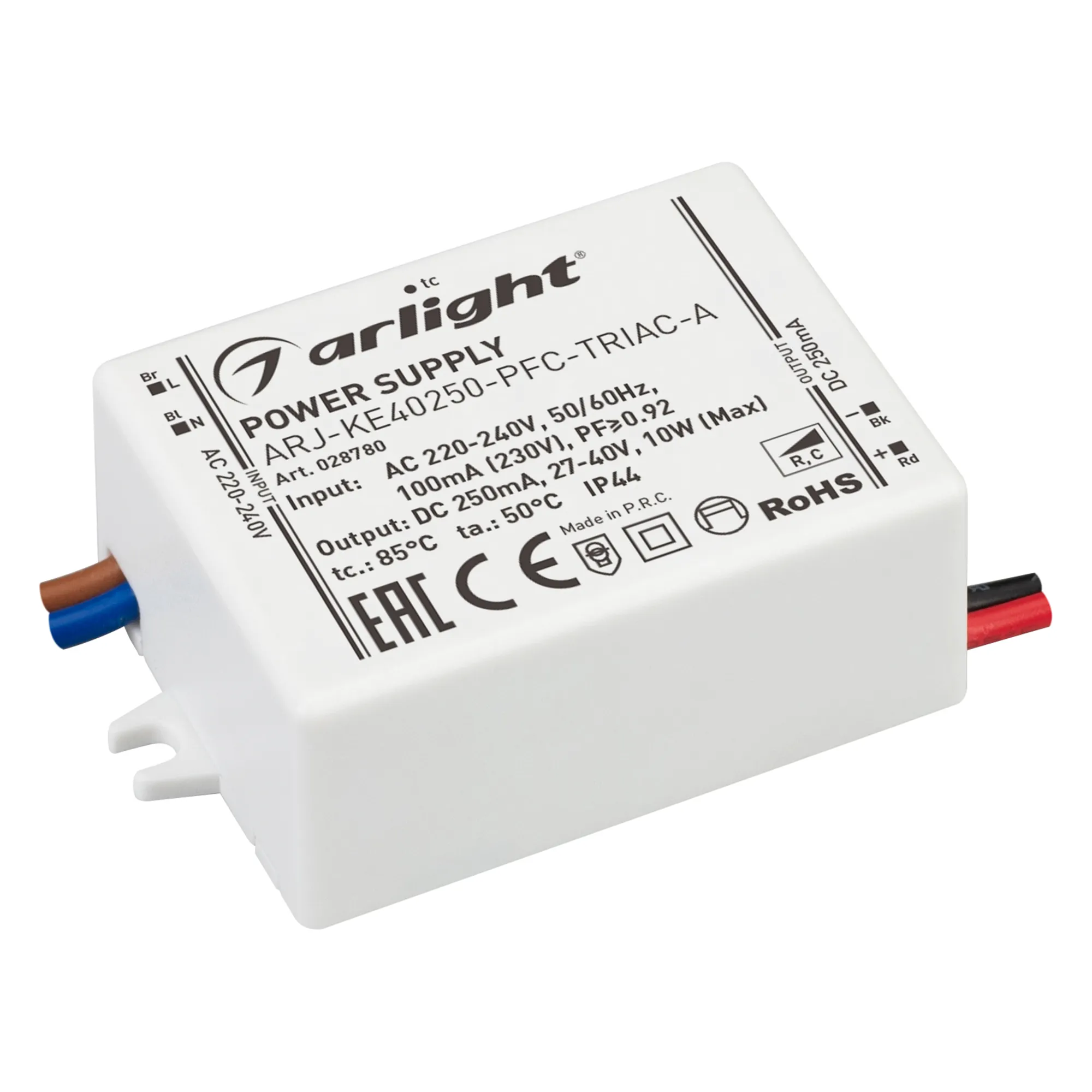 Блок питания ARJ-KE40250-PFC-TRIAC-A (10W, 250mA) (Arlight, IP44 Пластик, 5 лет) - Изображение