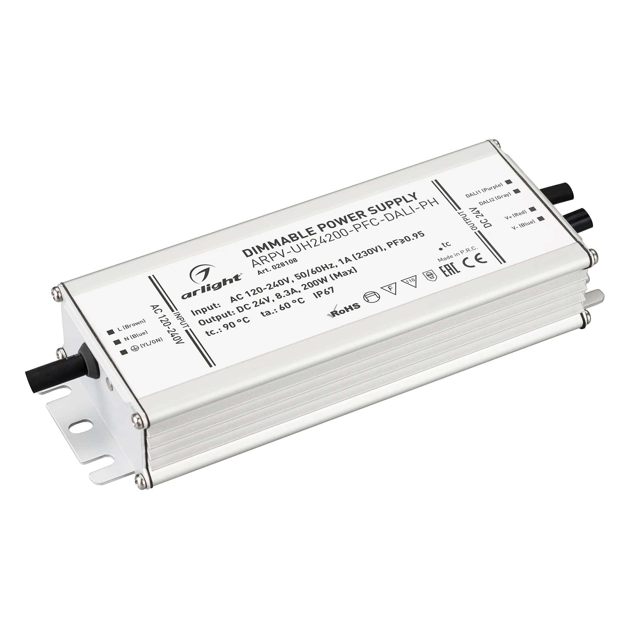 Блок питания ARPV-UH24200-PFC-DALI-PH (24V, 8.3A, 200W) (Arlight, IP67 Металл, 7 лет) - Изображение