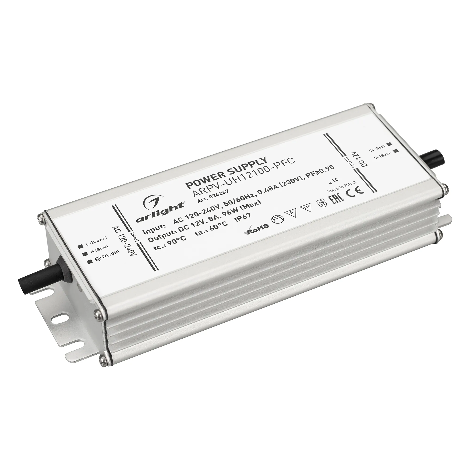 Блок питания ARPV-UH12100-PFC (12V, 8.0A, 96W) (Arlight, IP67 Металл, 7 лет) - Изображение