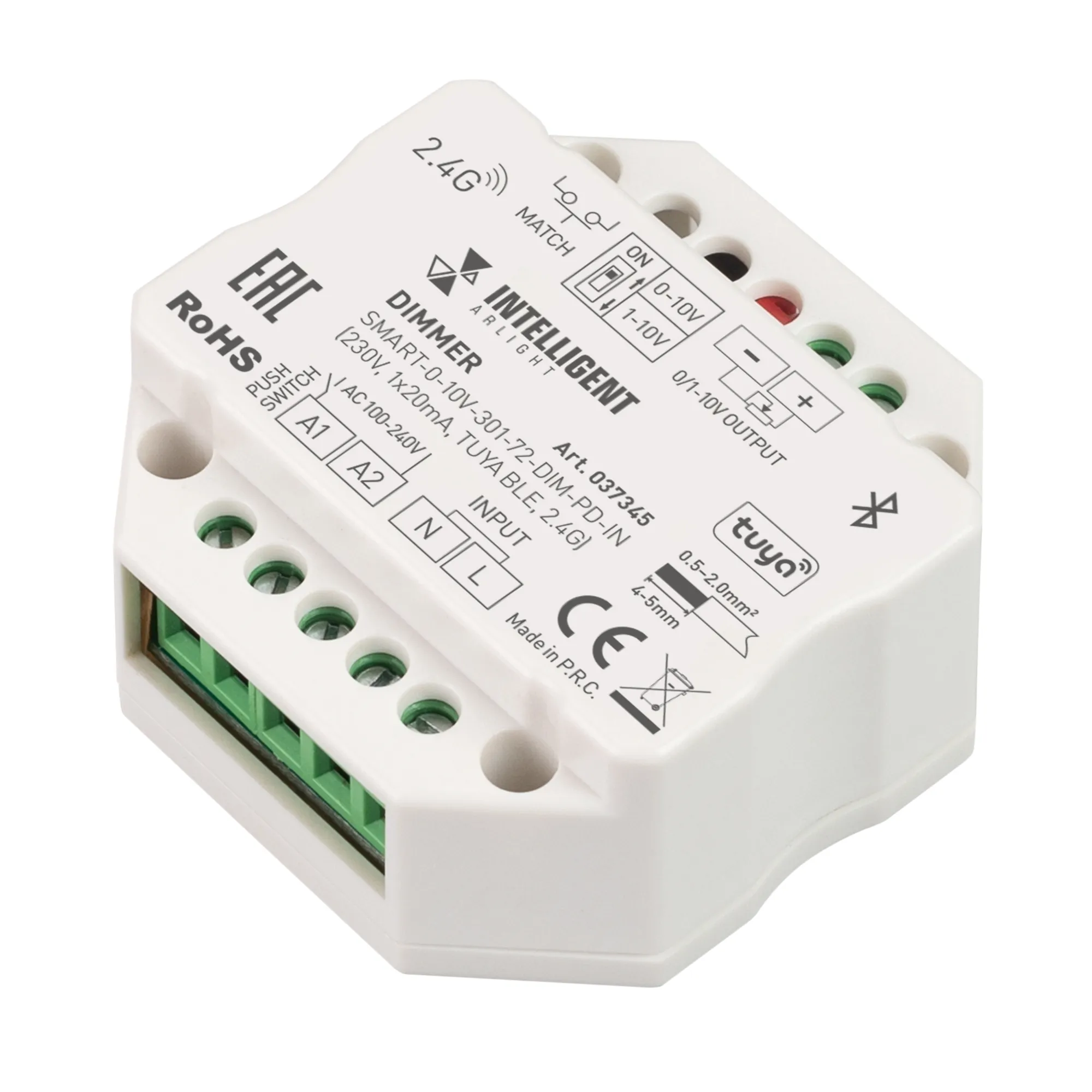 INTELLIGENT ARLIGHT Диммер SMART-0-10V-301-72-DIM-PD-IN (230V, 1x20mA, TUYA BLE, 2.4G) (IARL, IP20 Пластик, 5 лет) - Изображение