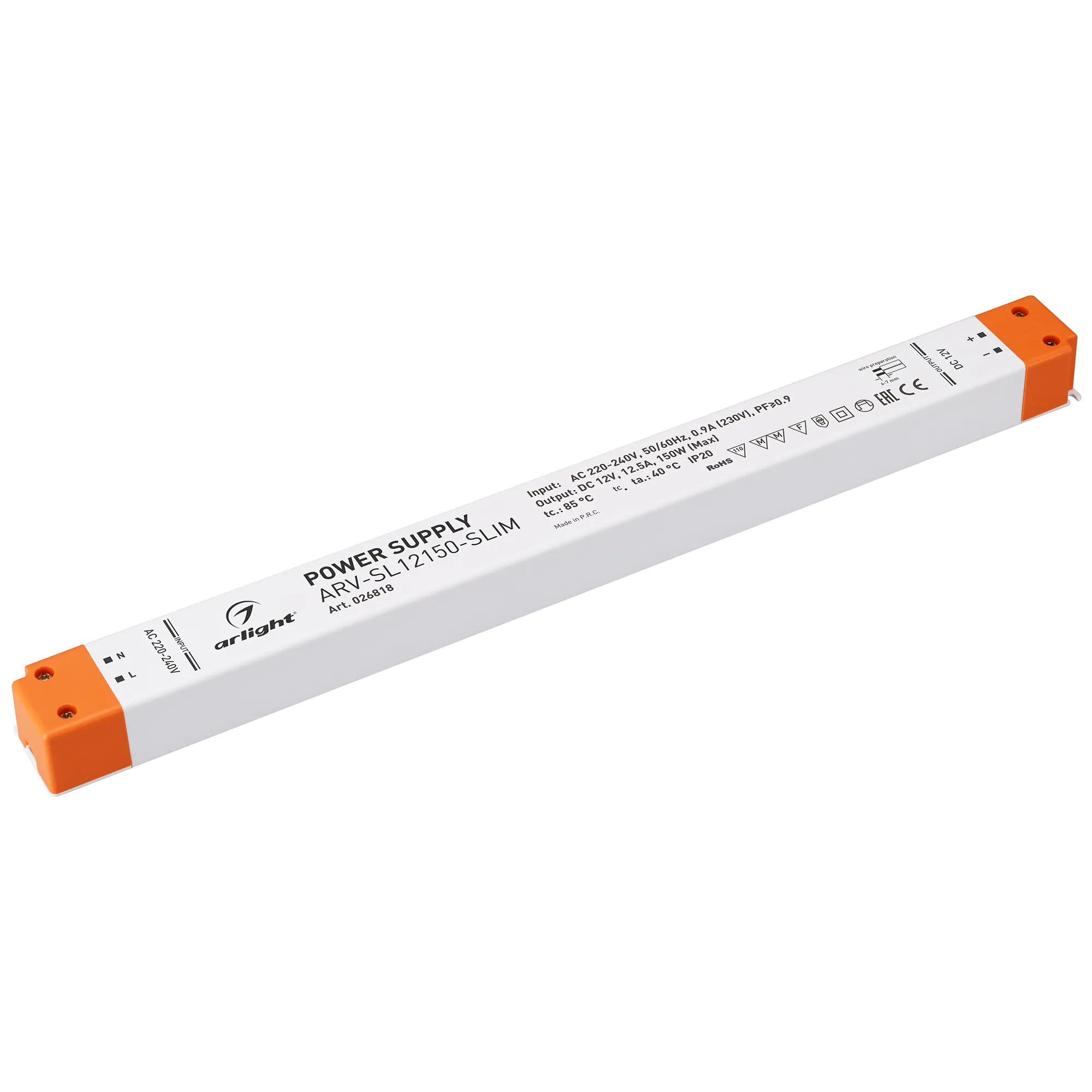 Блок питания ARV-SL12150-SLIM (12V, 12.5A, 150W, PFC) (Arlight, IP20 Пластик, 3 года) - Изображение