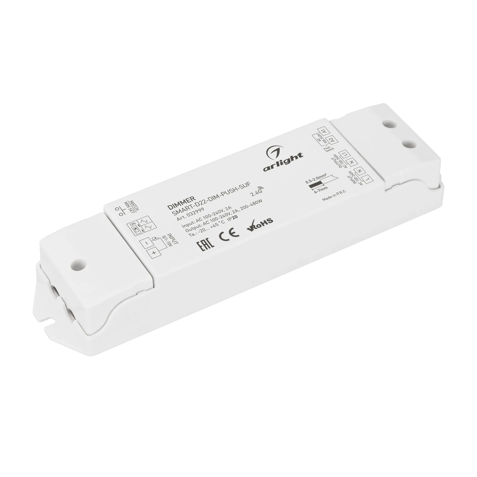 Диммер SMART-D22-DIM-PUSH-SUF (230V, 2A, TRIAC, 2.4G) (Arlight, IP20 Пластик, 5 лет) - Изображение