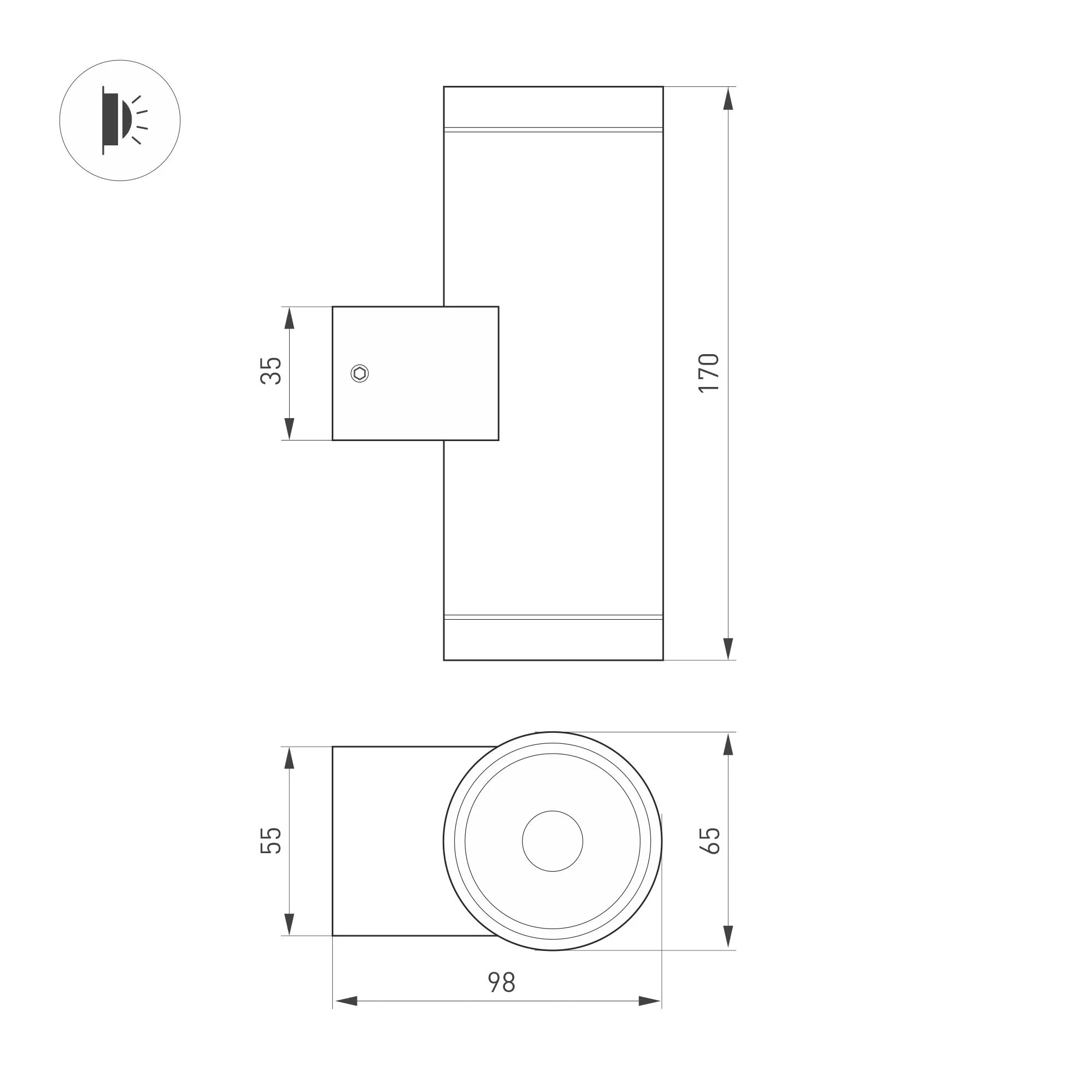 Светильник LGD-RAY-WALL-TWIN-R65-2x9W Day4000 (GR, 23 deg, 230V) (Arlight, IP65 Металл, 3 года) - Изображение