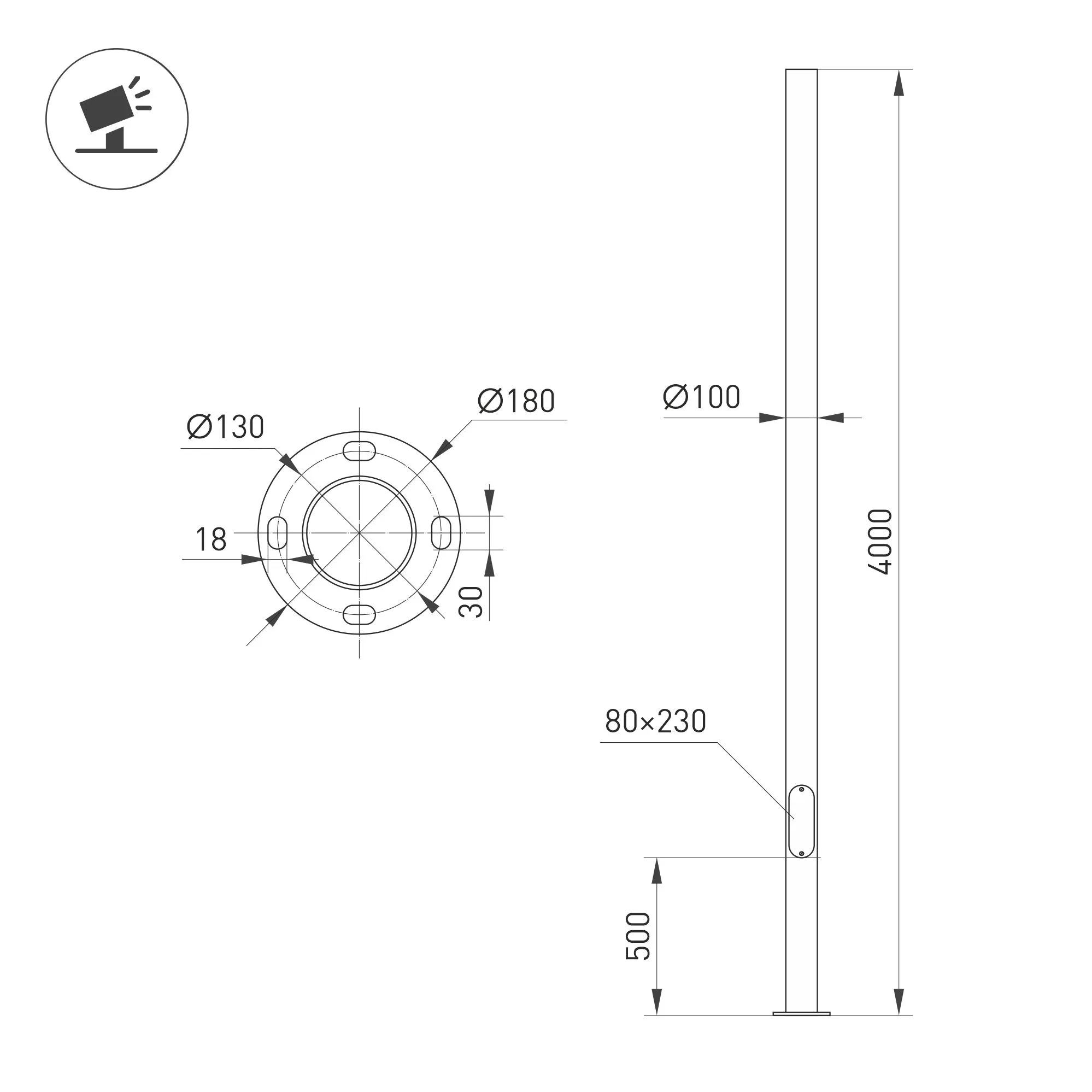 Опора фланцевая OXOR-OK1-D100-L4000 (BK) (Arlight, Алюминий) - Изображение