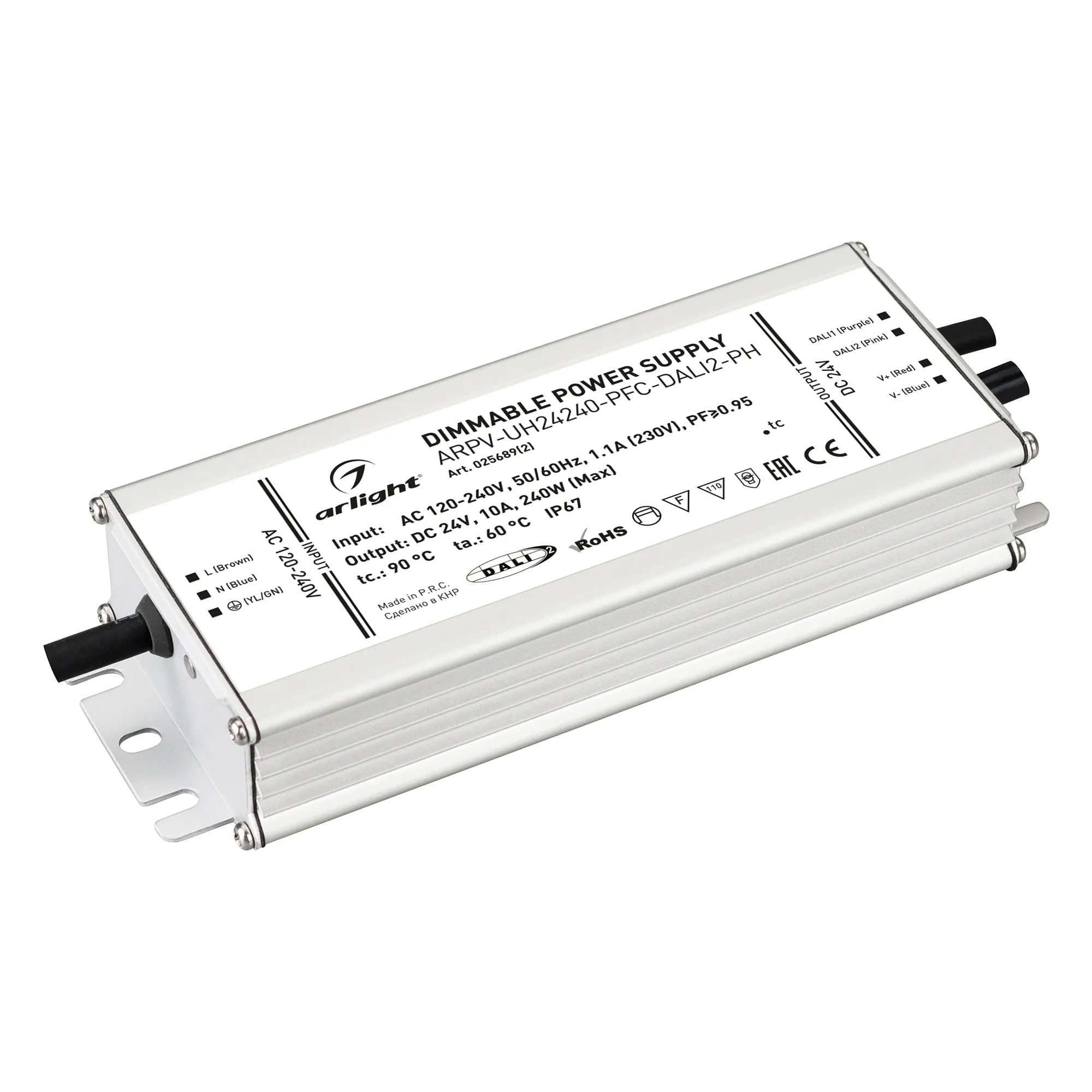 Блок питания ARPV-UH24240-PFC-DALI2-PH (24V, 10.0A, 240W) (Arlight, IP67 Металл, 7 лет) - Изображение