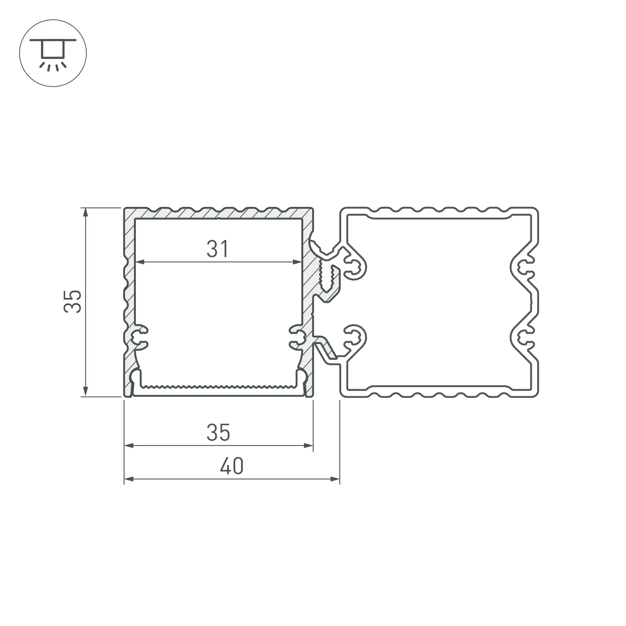 Профиль с экраном ALU-BASE-PW35S-2000 ANOD+FROST AG (Arlight, Металл) - Изображение