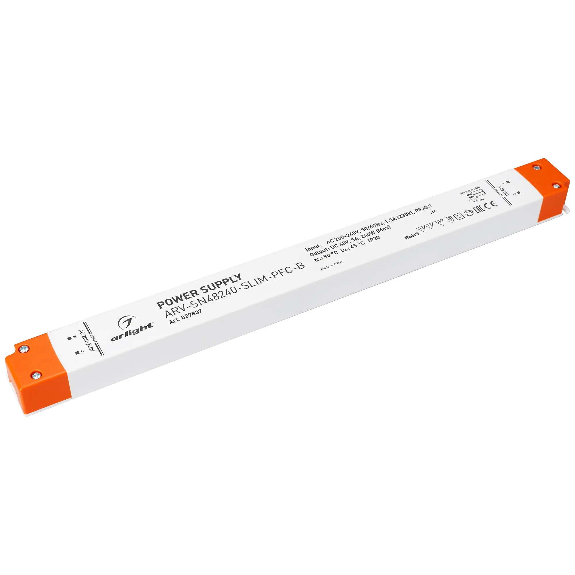 Блок питания ARV-SN48240-SLIM-PFC-B (48V, 5A, 240W) (Arlight, IP20 Пластик, 3 года) - Изображение