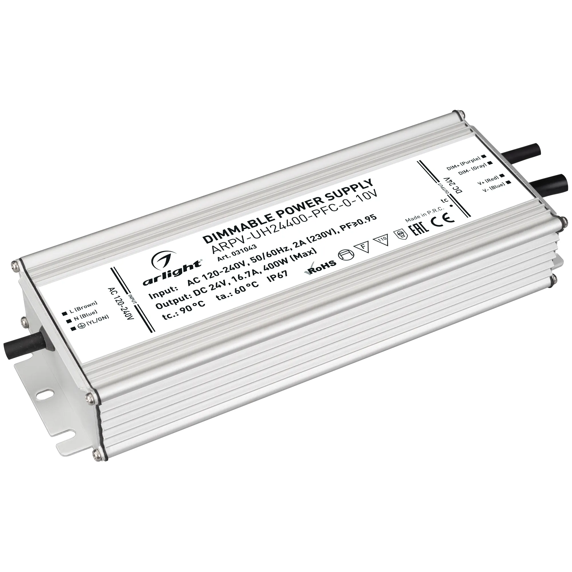 Блок питания ARPV-UH24400-PFC-0-10V (24V, 16.7A, 400W) (Arlight, IP67 Металл, 7 лет) - Изображение