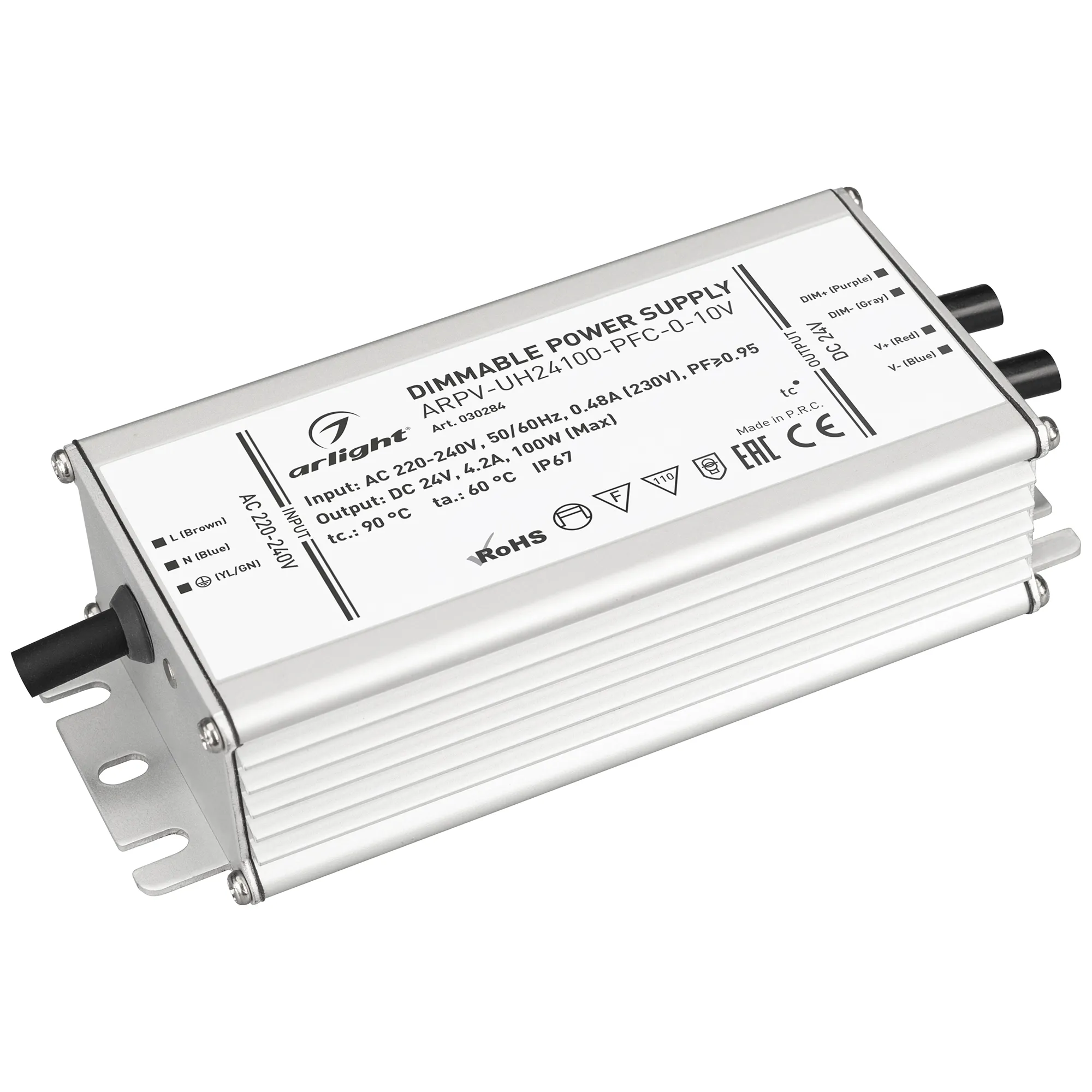 Блок питания ARPV-UH24100-PFC-0-10V (24V, 4.2A, 100W) (Arlight, IP67 Металл, 7 лет) - Изображение