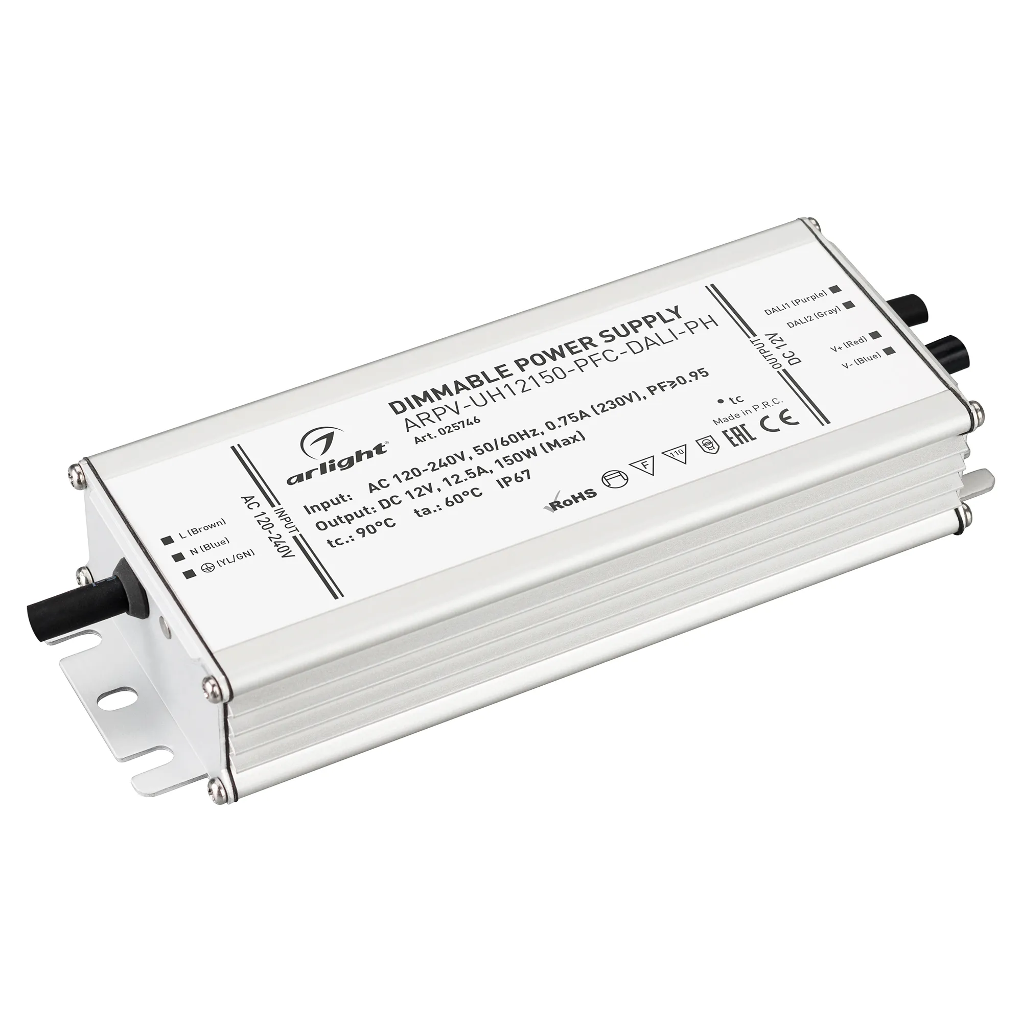 Блок питания ARPV-UH12150-PFC-DALI-PH (12V, 12.5A, 150W) (Arlight, IP67 Металл, 7 лет) - Изображение