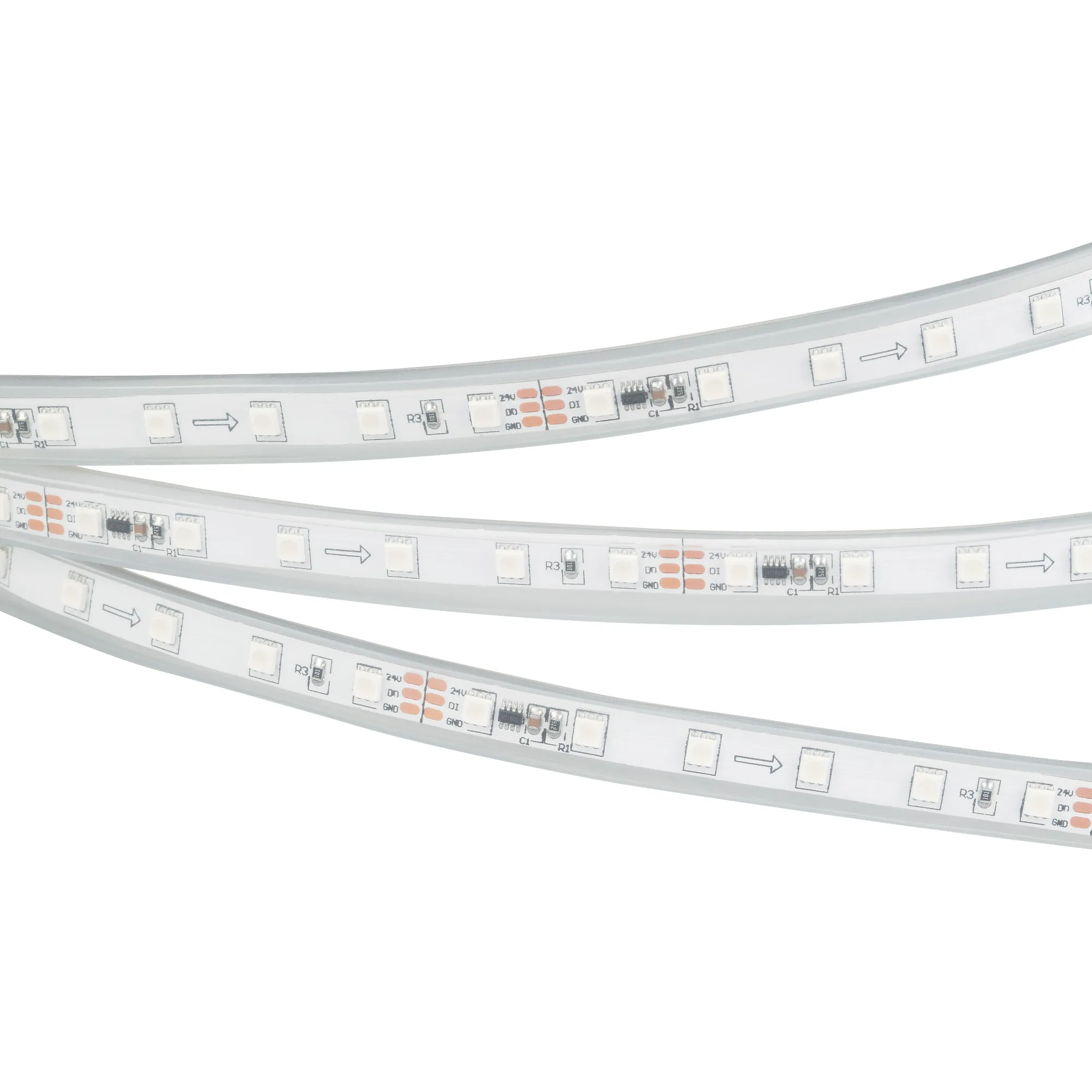 Лента светодиодная герметичная SPI-P-F72-11mm 24V RGB-PX6 (14.4 W/m, IP66, 3535, 5m) (Arlight, бегущий огонь)