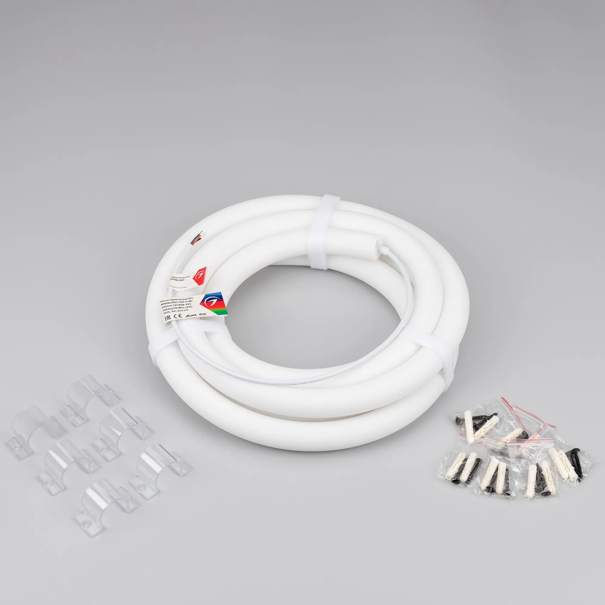 Лента светодиодная герметичная SPI-MOONLIGHT-TOP-F180-D25mm 12V RGB-PX2 360deg (20 W/m, IP65, 3535, 3m, wire x1) (Arlight, Вывод прямой, 3 года) - Изображение