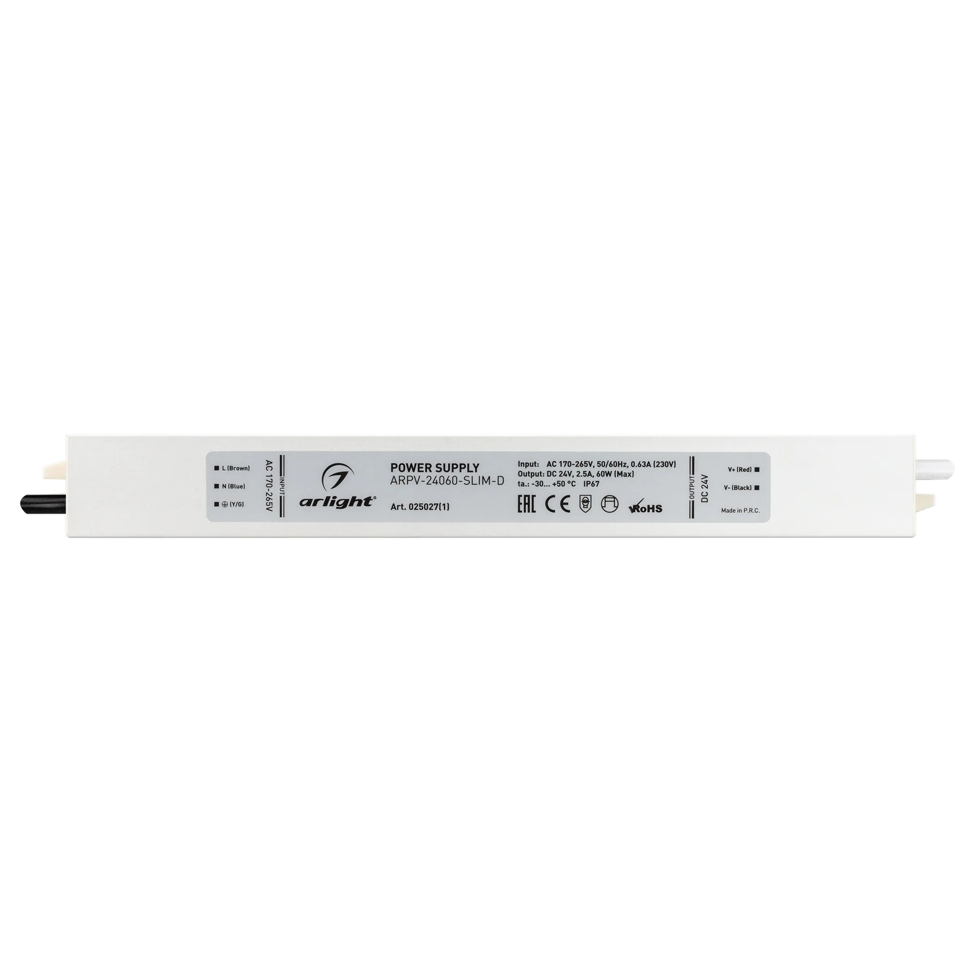 Блок питания ARPV-24060-SLIM-D (24V, 2.5A, 60W) (Arlight, IP67 Металл, 3 года) - Изображение