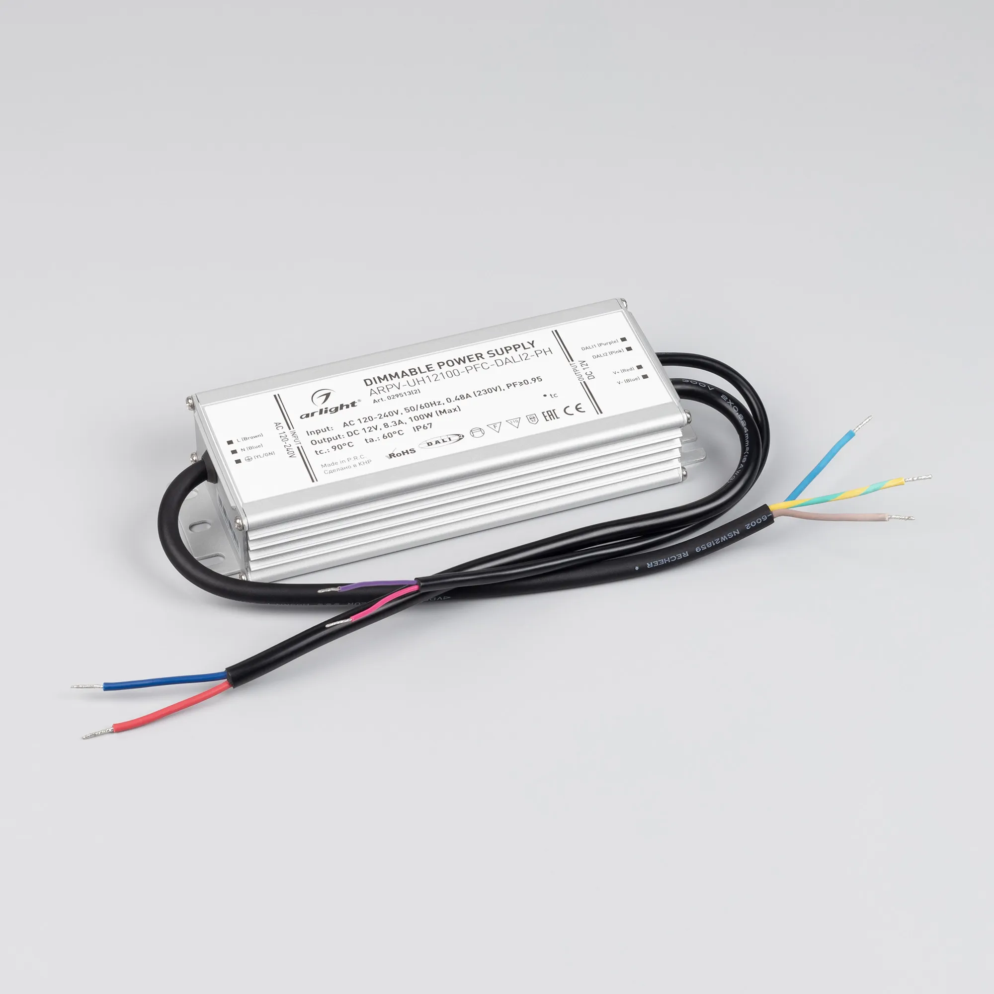 Блок питания ARPV-UH12100-PFC-DALI2-PH (12V, 8.3A, 100W) (Arlight, IP67 Металл, 7 лет) - Изображение