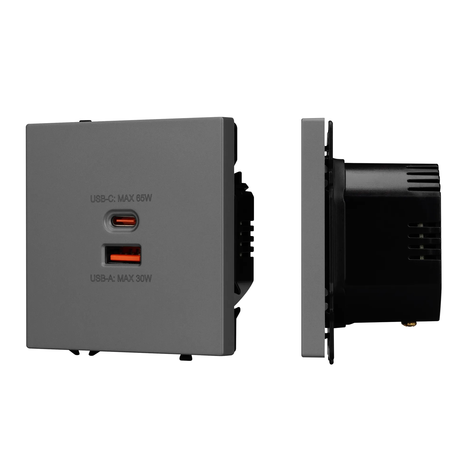Механизм розетки с быстрой USB зарядкой SCT-NOBE-MUAC-SFPL-FC-GR (65W, QC3) (Arlight, -) - Изображение