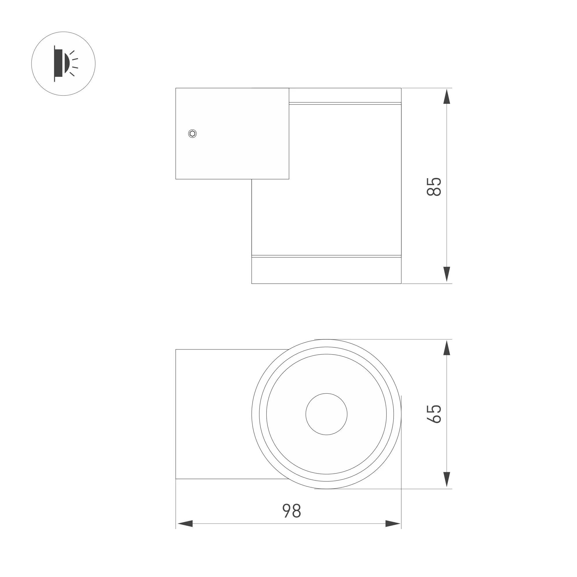 Светильник LGD-RAY-WALL-R65-9W Warm3000 (GR, 23 deg, 230V) (Arlight, IP65 Металл, 3 года) - Изображение