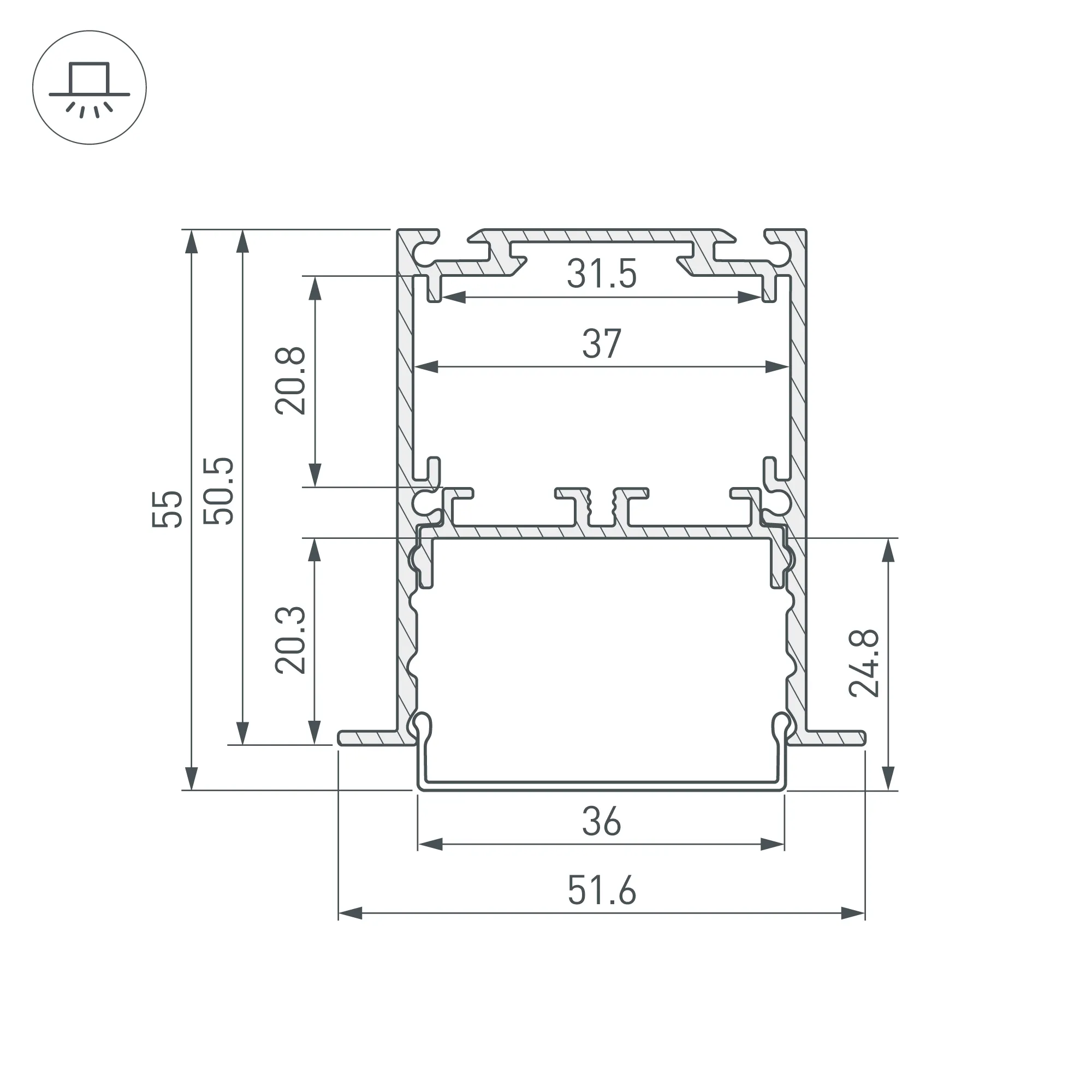 Профиль SL-LINIA52-3L-F-2000 ANOD (Arlight, Алюминий) - Изображение