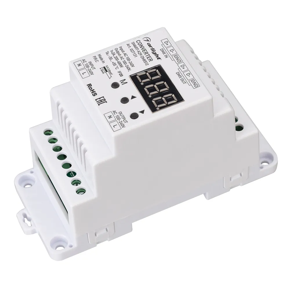 Конвертер SMART-K29-DMX512 (230V, 1x2A, TRIAC, DIN) (Arlight, IP20 Пластик, 5 лет) - Изображение