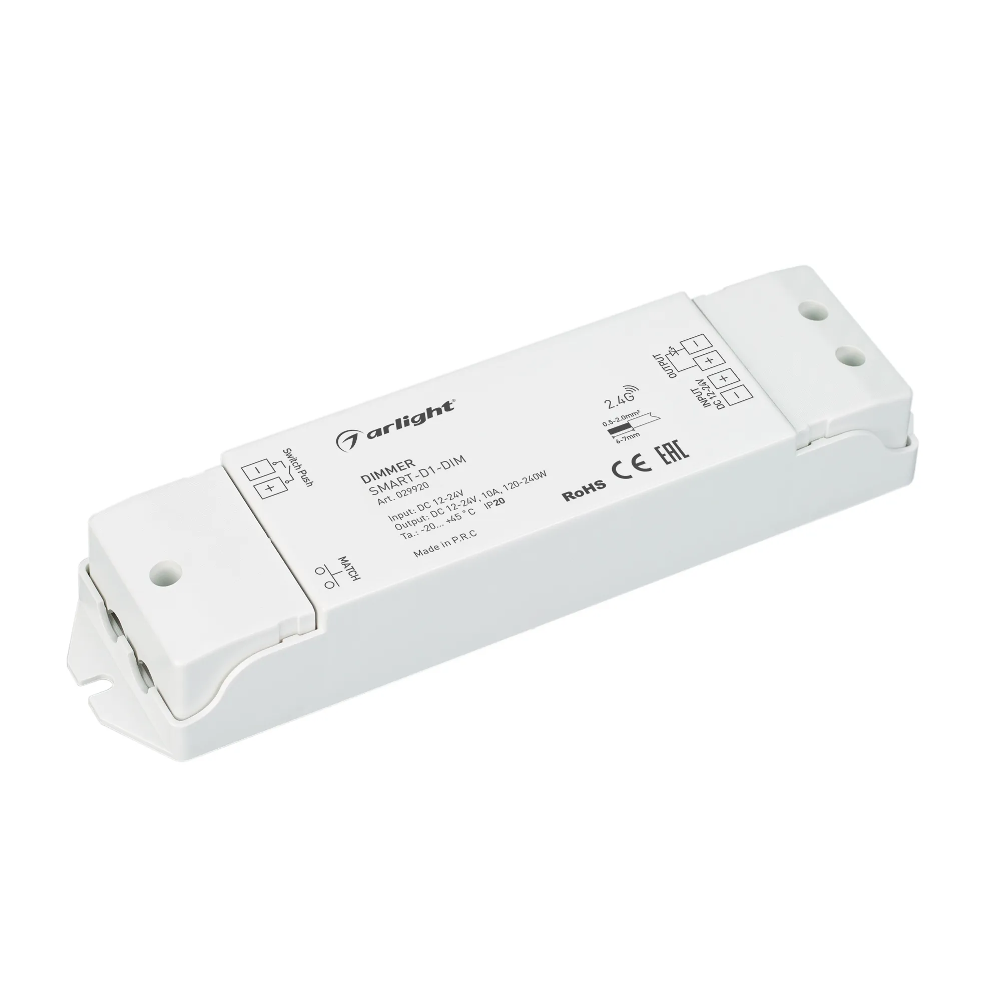 Диммер SMART-D1-DIM (12-24V, 1x10A, 2.4G) (Arlight, IP20 Пластик, 5 лет) - Изображение