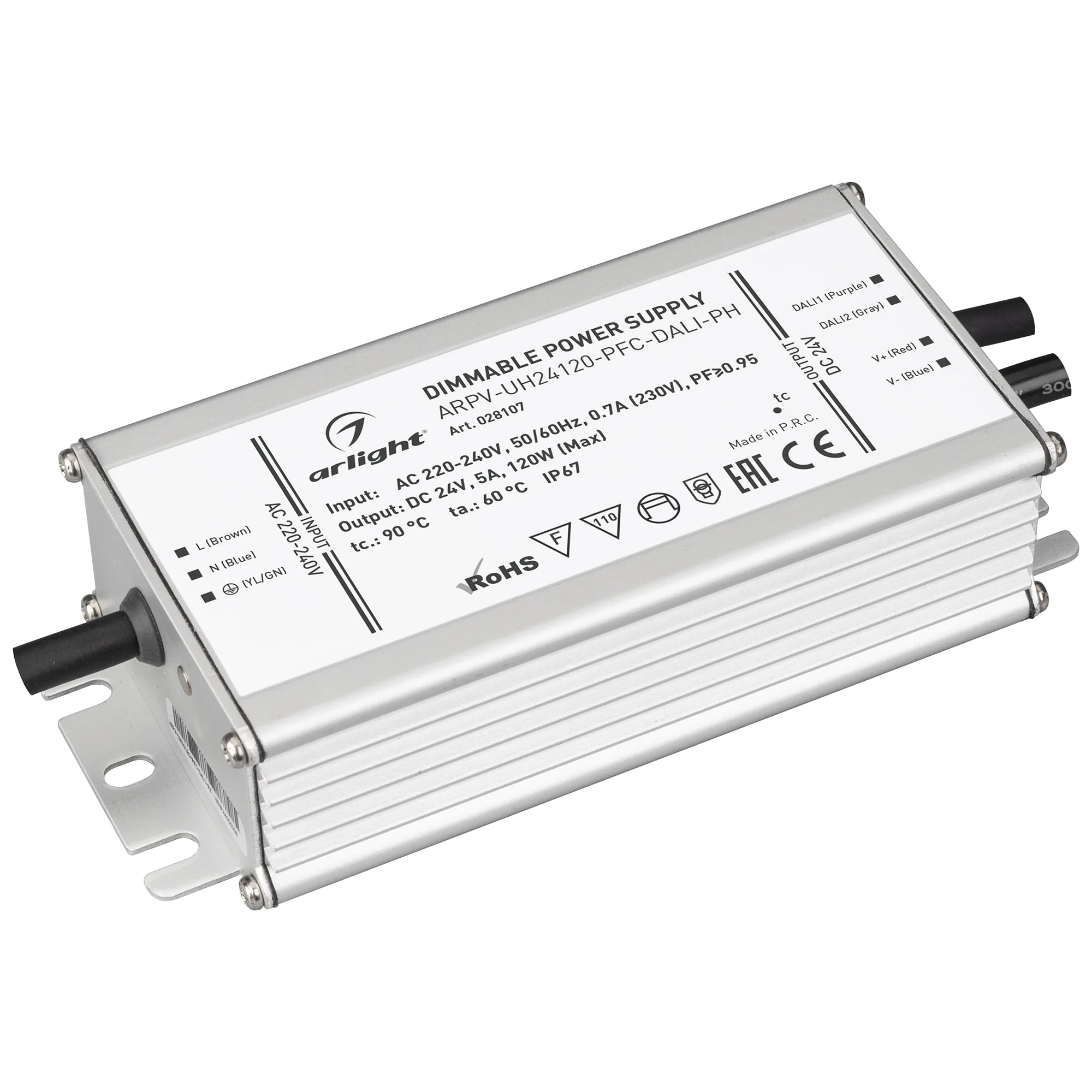 Блок питания ARPV-UH24120-PFC-DALI-PH (24V, 5.0A, 120W) (Arlight, IP67 Металл, 7 лет) - Изображение