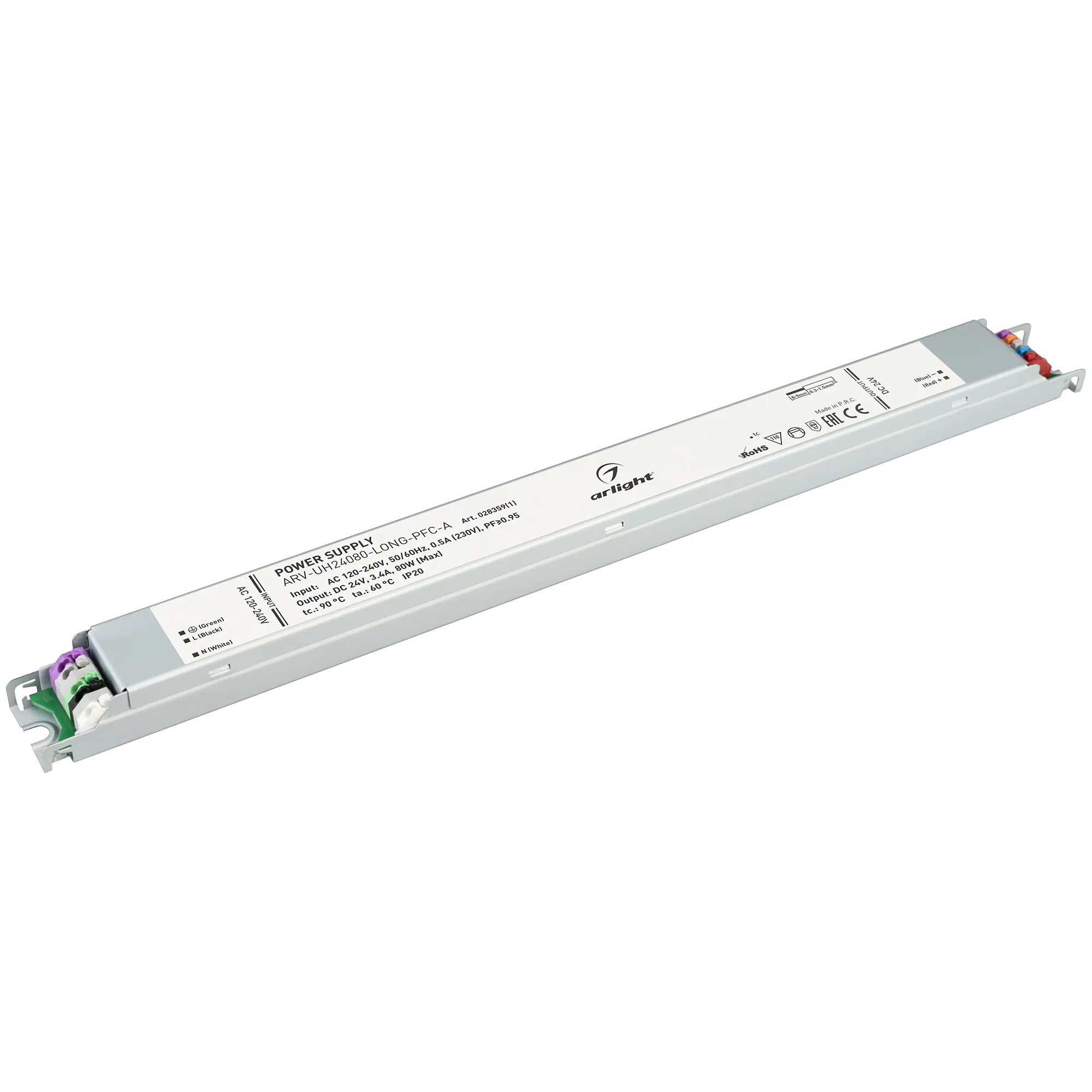 Блок питания ARV-UH24080-LONG-PFC-A (24V, 3.4A, 80W) (Arlight, IP20 Металл, 7 лет) - Изображение